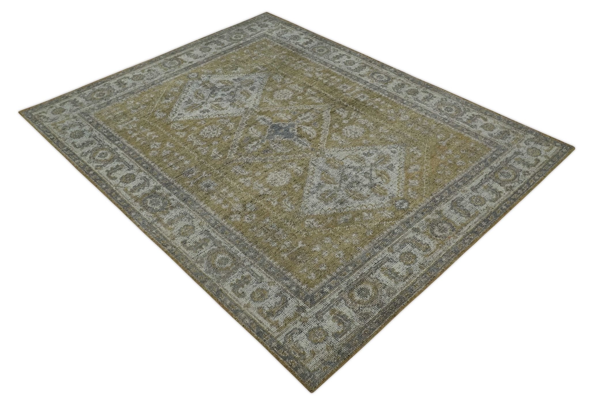 Custom Made Antique Style Hand Knotted Olive, Silver and Charcoal Traditional Wool Area Rug - The Rug Decor