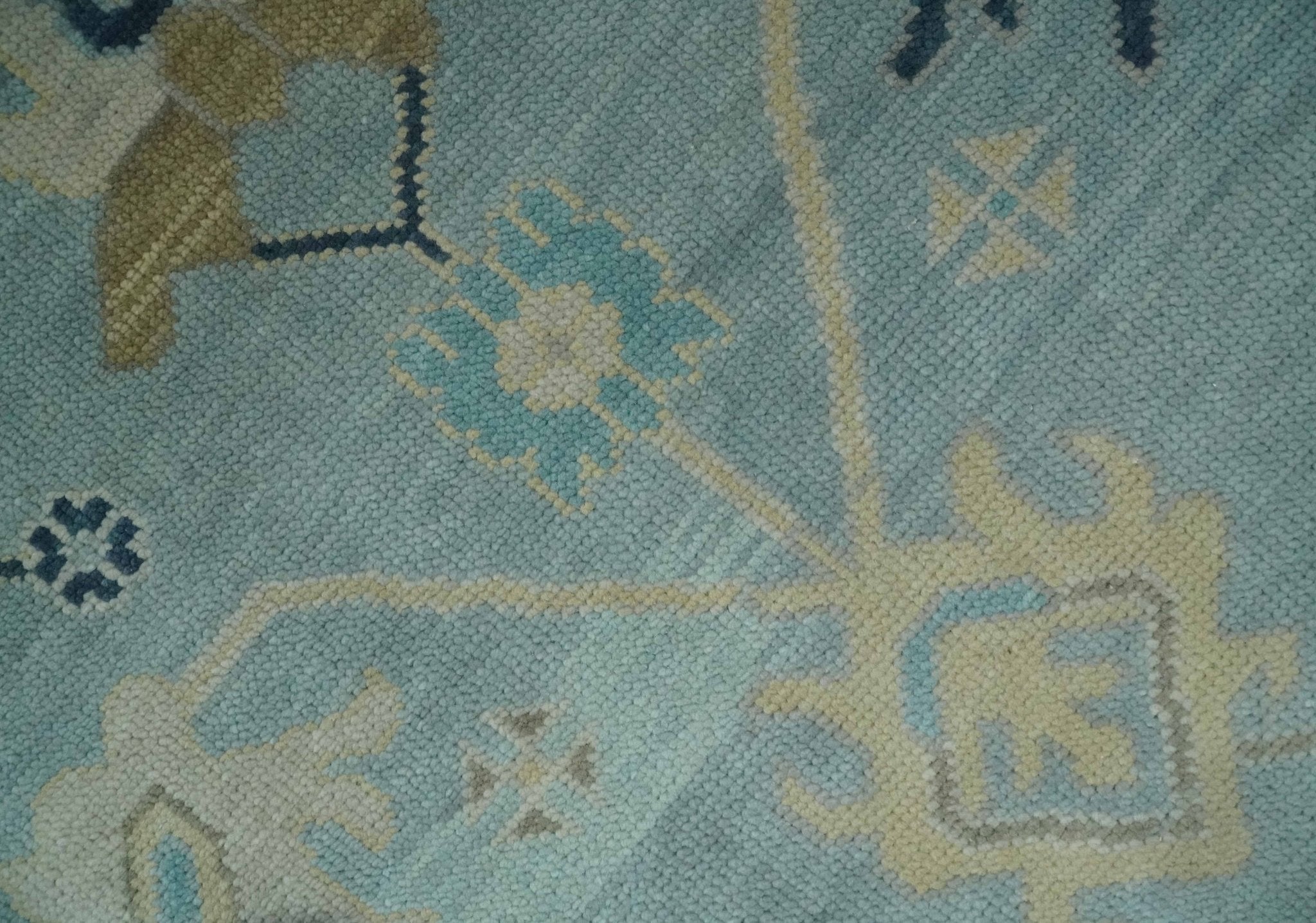 Custom Made Aqua, Ivory and Beige Hand knotted Oriental Oushak wool Area Rug - The Rug Decor
