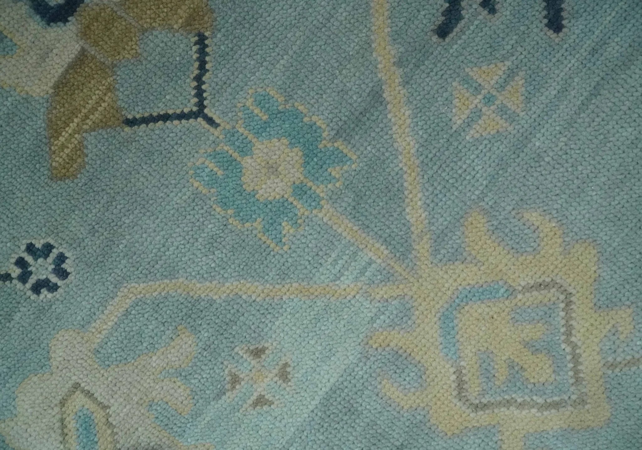 Custom Made Aqua, Ivory and Beige Hand knotted Oriental Oushak wool Area Rug - The Rug Decor