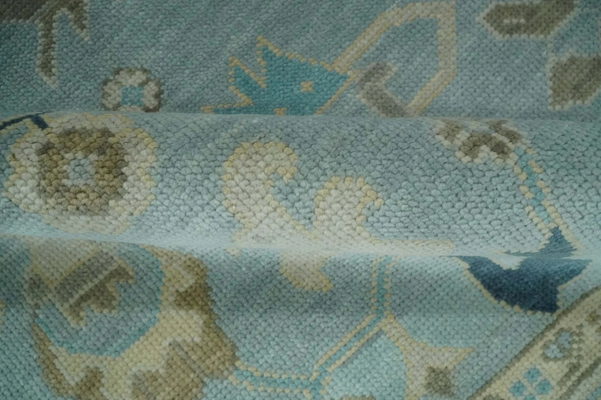 Custom Made Aqua, Ivory and Beige Hand knotted Oriental Oushak wool Area Rug - The Rug Decor