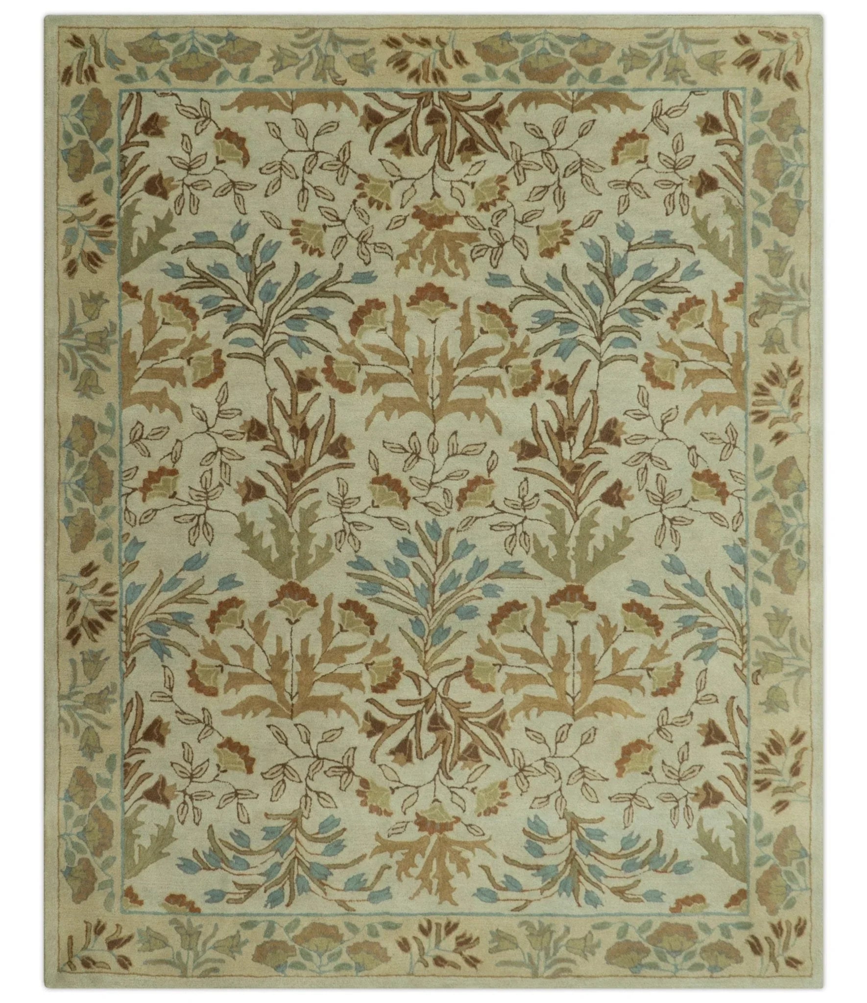 Custom Made Beige And Brown Traditional Floral Design Hand Tufted Wool Area Rug - The Mayfair Hall