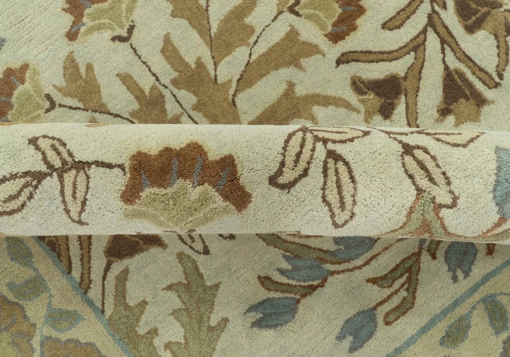 Custom Made Beige And Brown Traditional Floral Design Hand Tufted Wool Area Rug - The Mayfair Hall