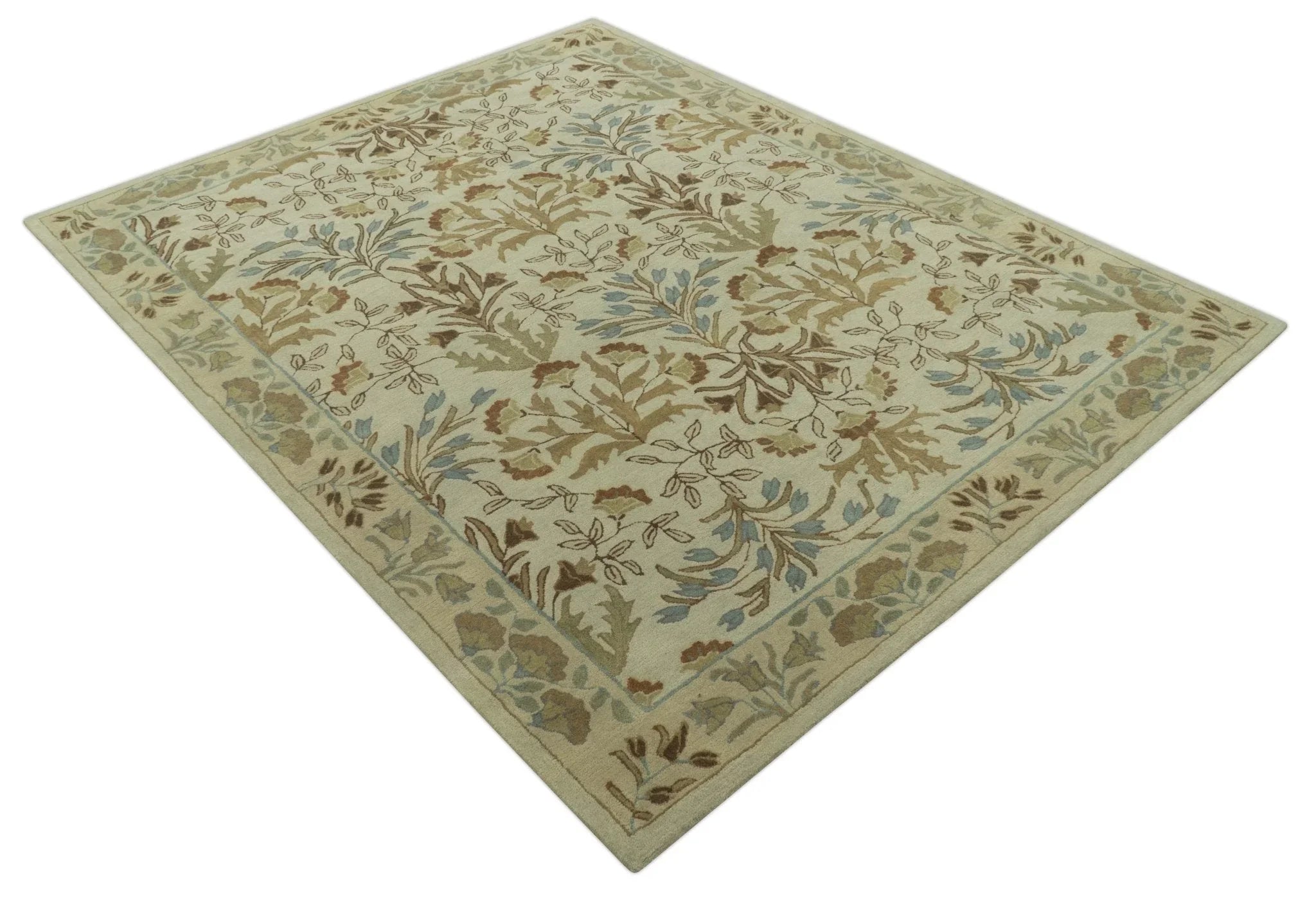 Custom Made Beige And Brown Traditional Floral Design Hand Tufted Wool Area Rug - The Mayfair Hall