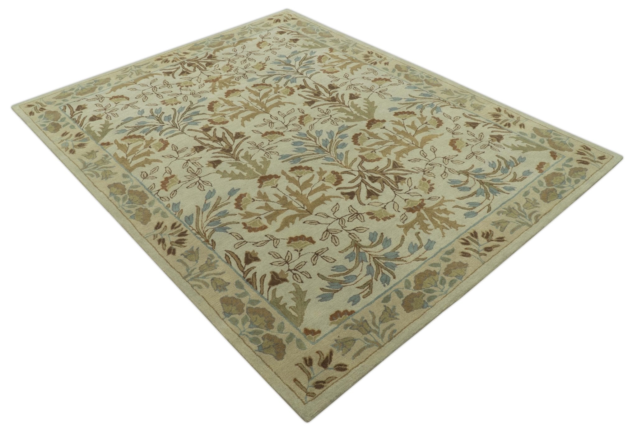 Custom Made Beige And Brown Traditional Floral Design Hand Tufted Wool Area Rug - The Rug Decor