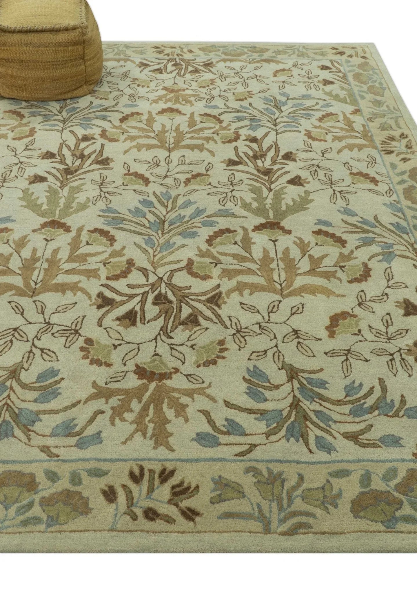 Custom Made Beige And Brown Traditional Floral Design Hand Tufted Wool Area Rug - The Mayfair Hall
