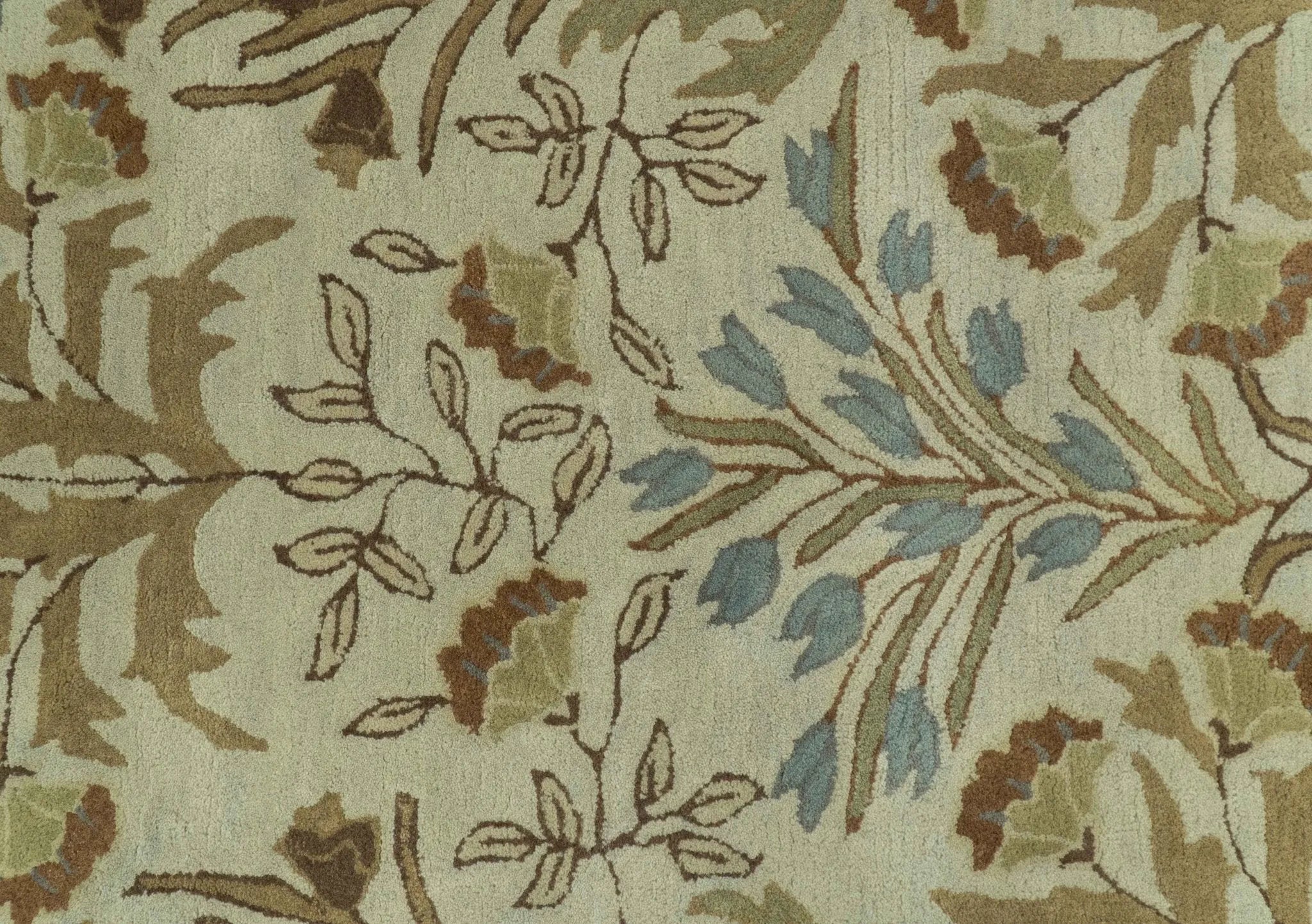 Custom Made Beige And Brown Traditional Floral Design Hand Tufted Wool Area Rug - The Mayfair Hall