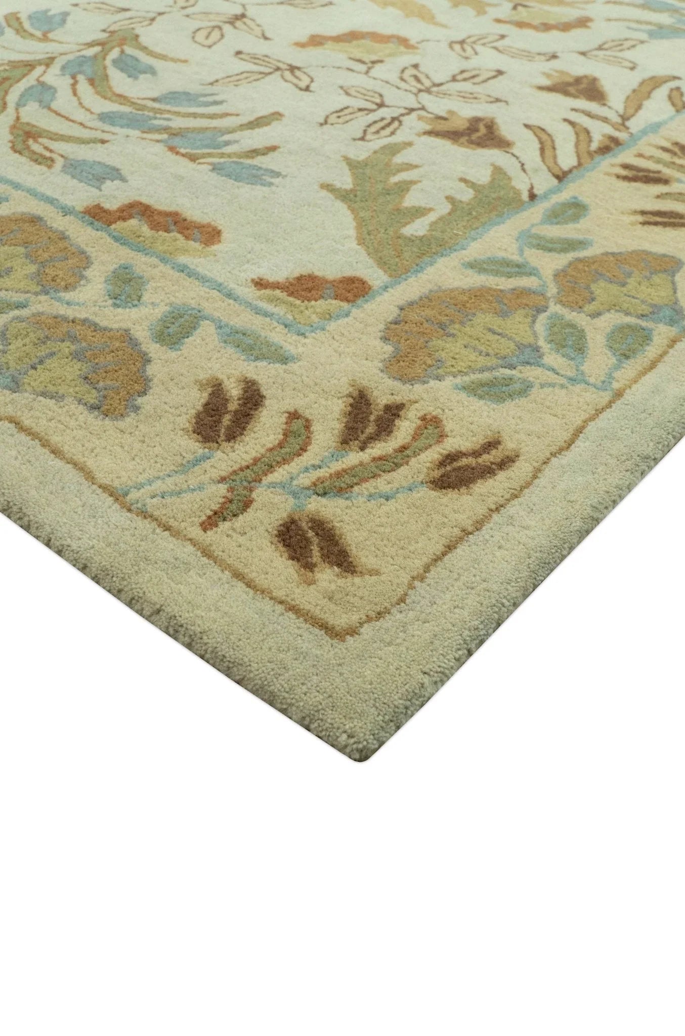 Custom Made Beige And Brown Traditional Floral Design Hand Tufted Wool Area Rug - The Mayfair Hall
