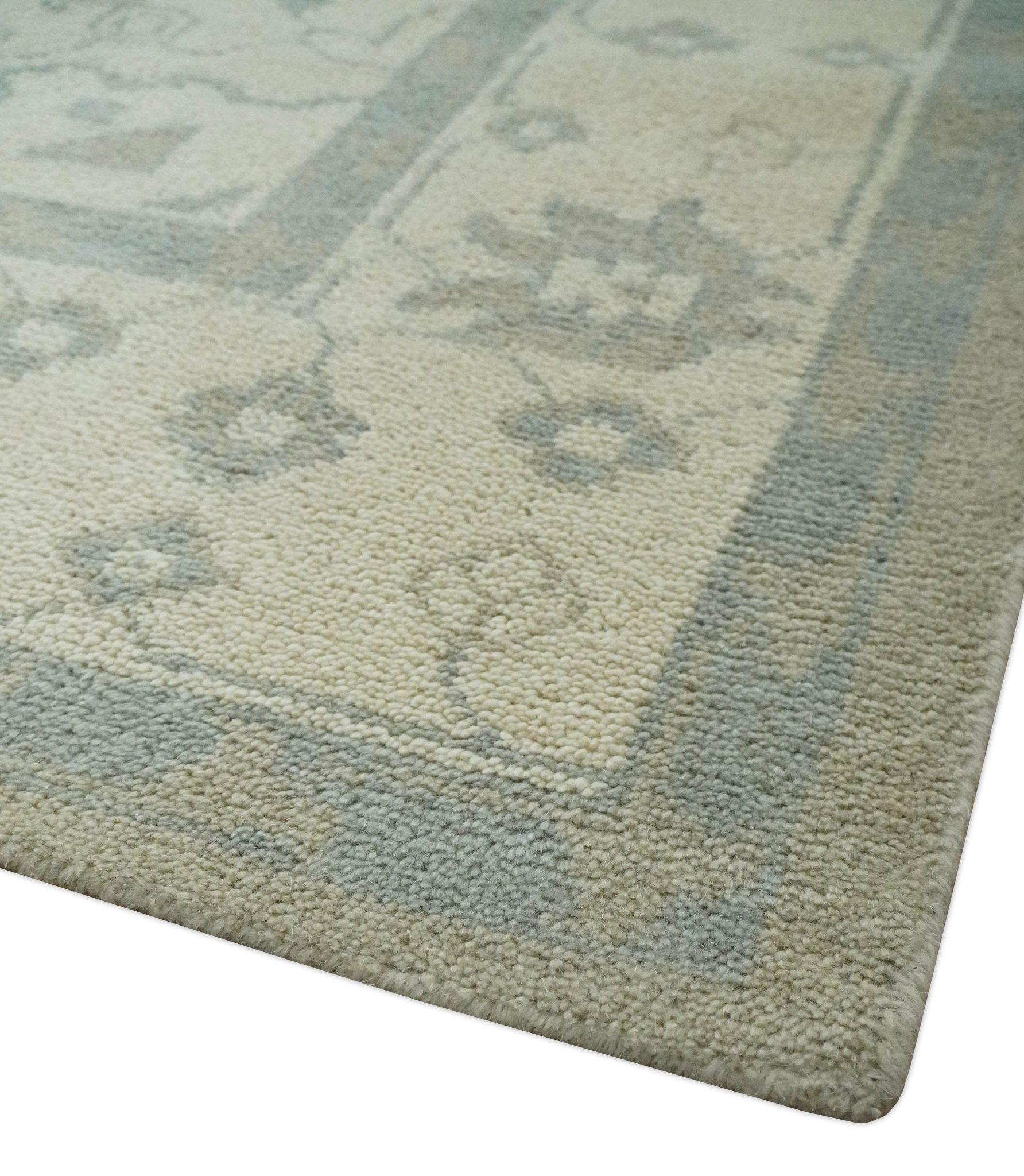 Custom Made Beige and Charcoal Traditional Heriz Medallion Hand Knotted wool Area Rug - The Rug Decor