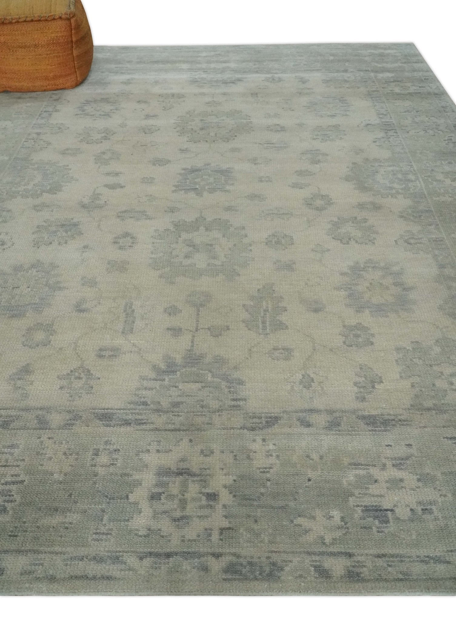 Custom Made Beige and Light Green Hand knotted Traditional Oushak Multi Size wool Area Rug - The Rug Decor