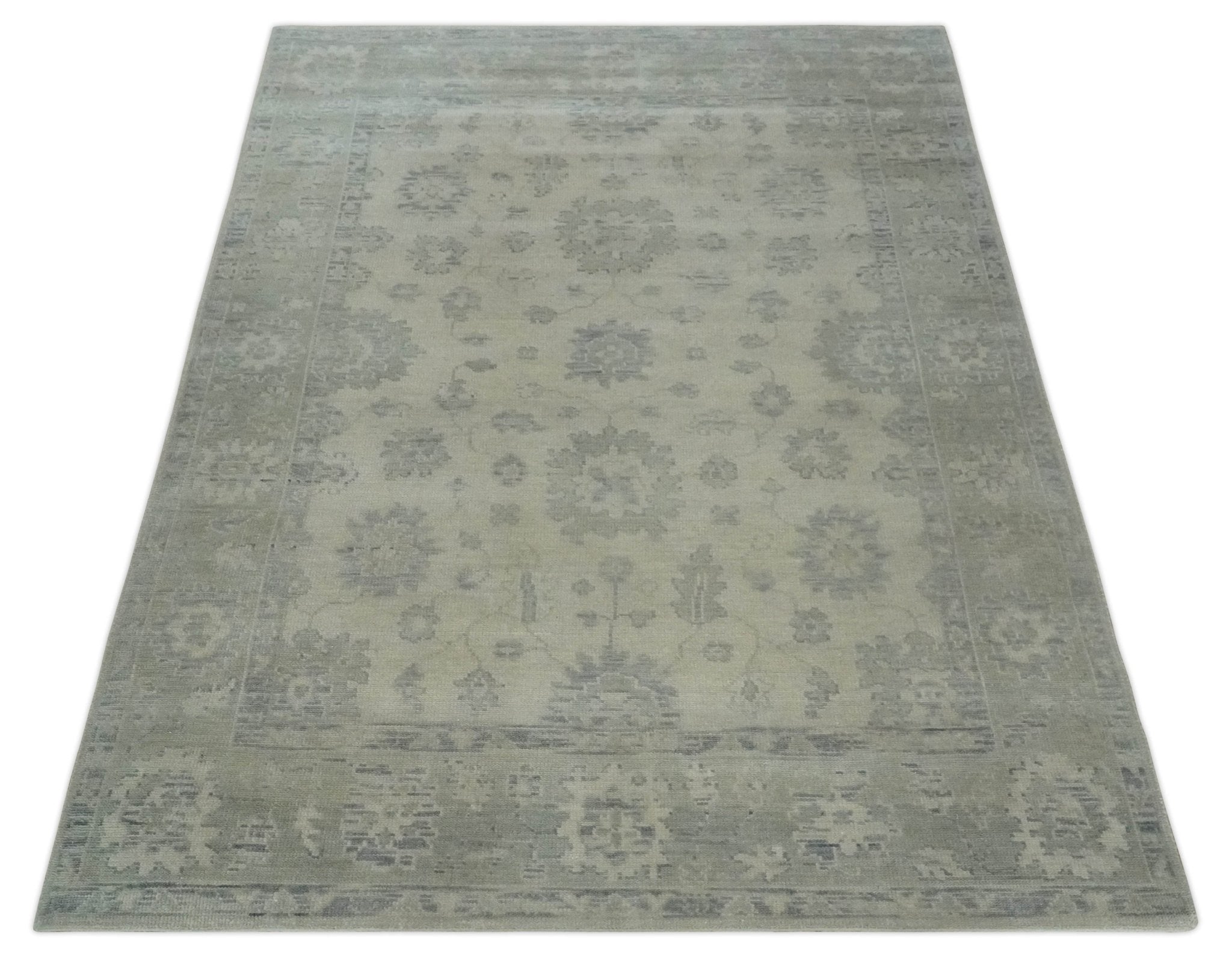 Custom Made Beige and Light Green Hand knotted Traditional Oushak Multi Size wool Area Rug - The Rug Decor