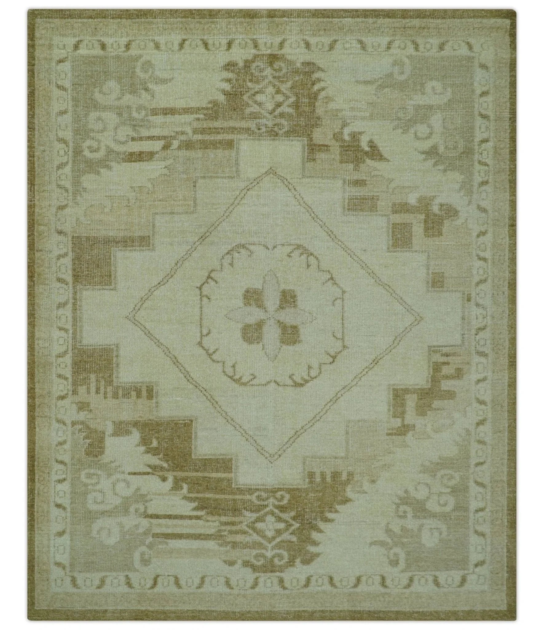 Custom Made Beige and Olive Hand Knotted Traditional wool area rug - The Rug Decor