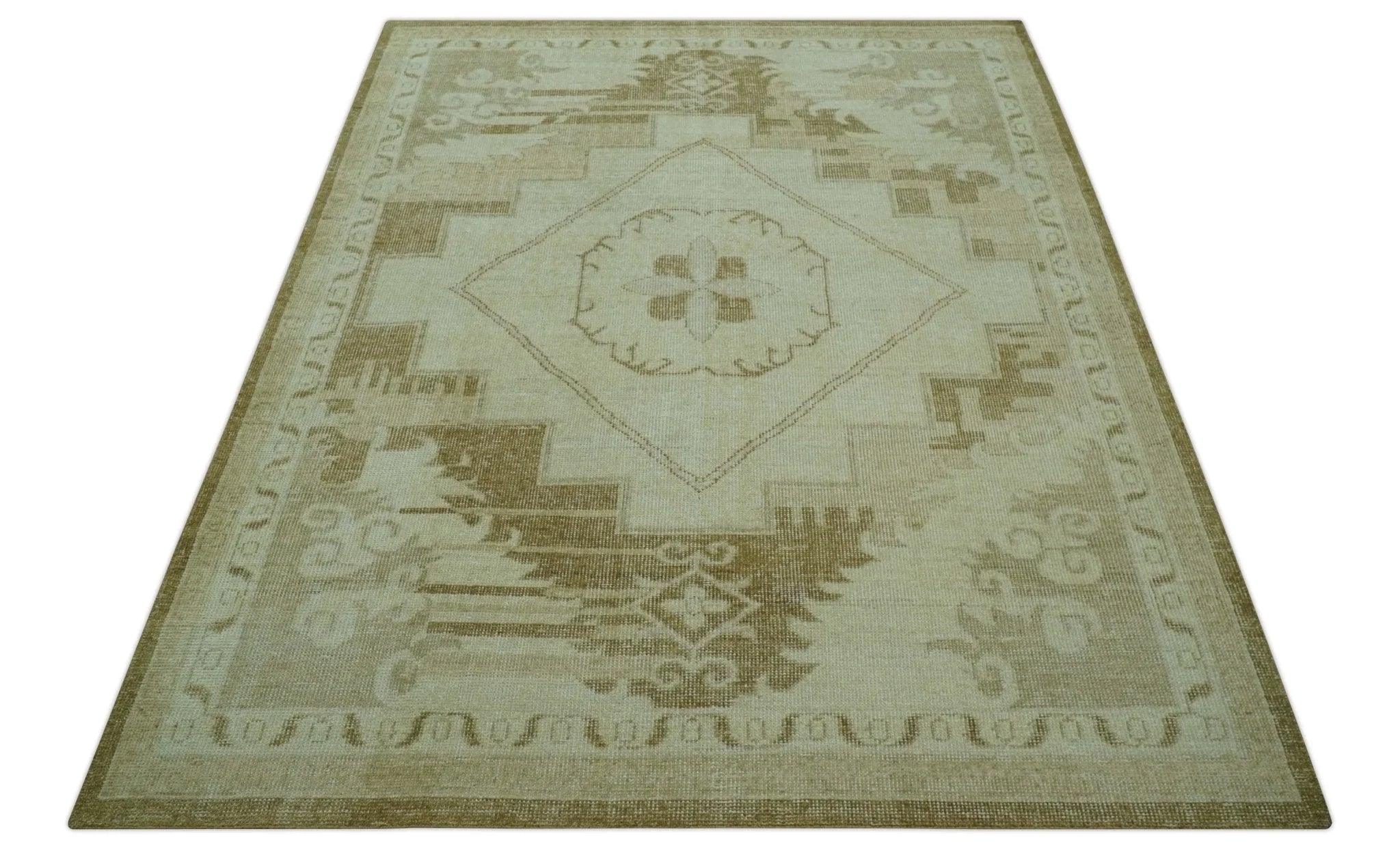 Custom Made Beige and Olive Hand Knotted Traditional wool area rug - The Rug Decor