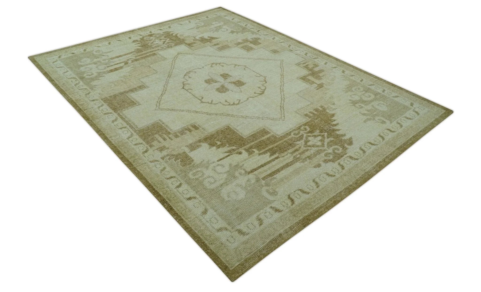 Custom Made Beige and Olive Hand Knotted Traditional wool area rug - The Rug Decor