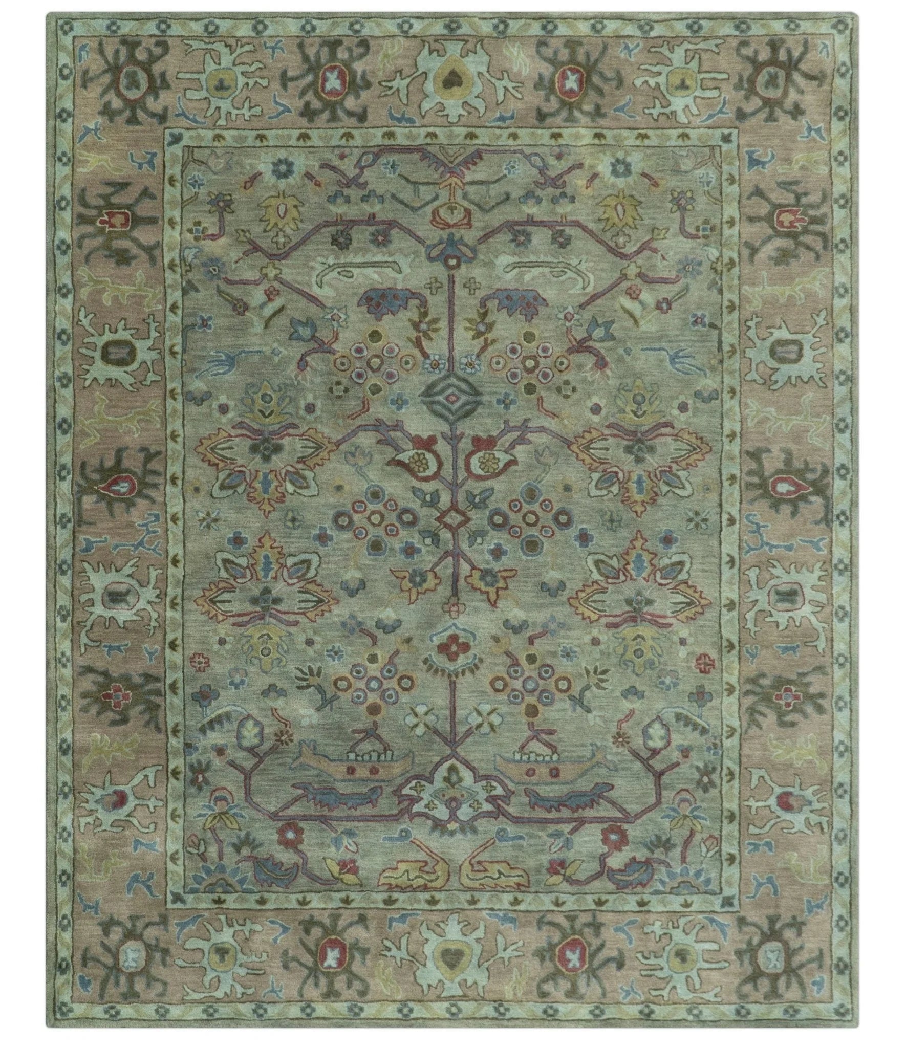 Custom Made Beige and peac Traditional Oushak Design Hand Tufted Wool Rug - The Rug Decor