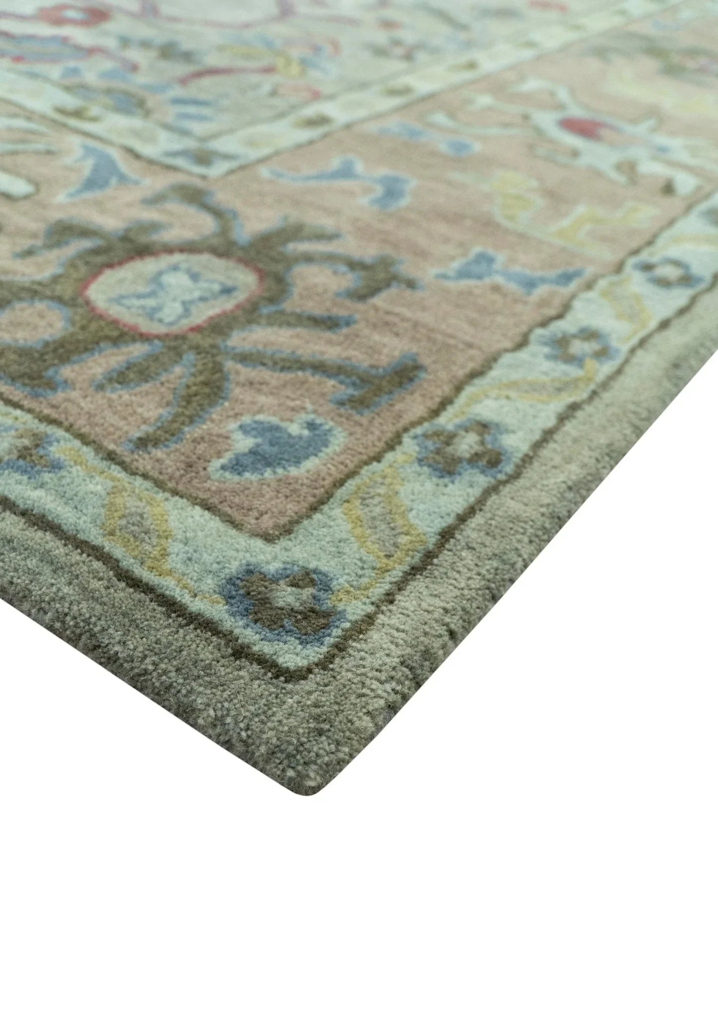 Custom Made Beige and peac Traditional Oushak Design Hand Tufted Wool Rug - The Rug Decor