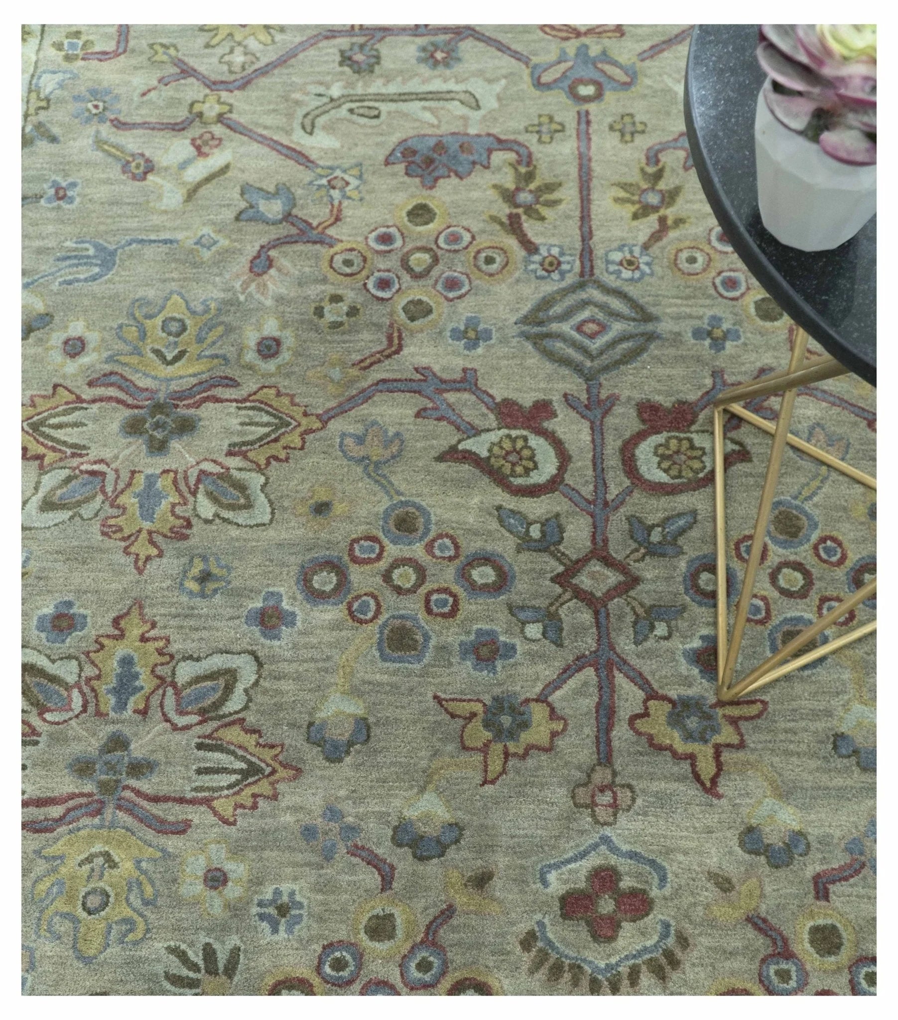 Custom Made Beige and peac Traditional Oushak Design Hand Tufted Wool Rug - The Rug Decor