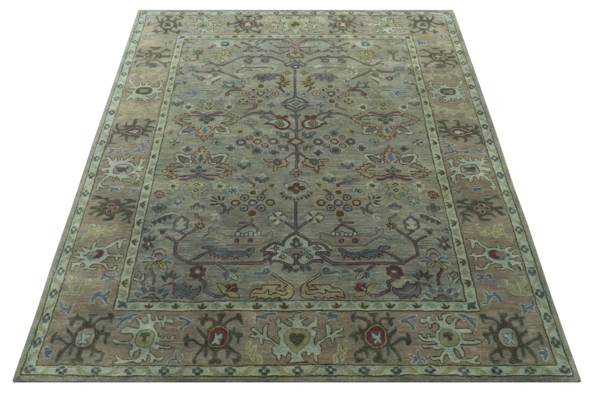 Custom Made Beige and peac Traditional Oushak Design Hand Tufted Wool Rug - The Rug Decor