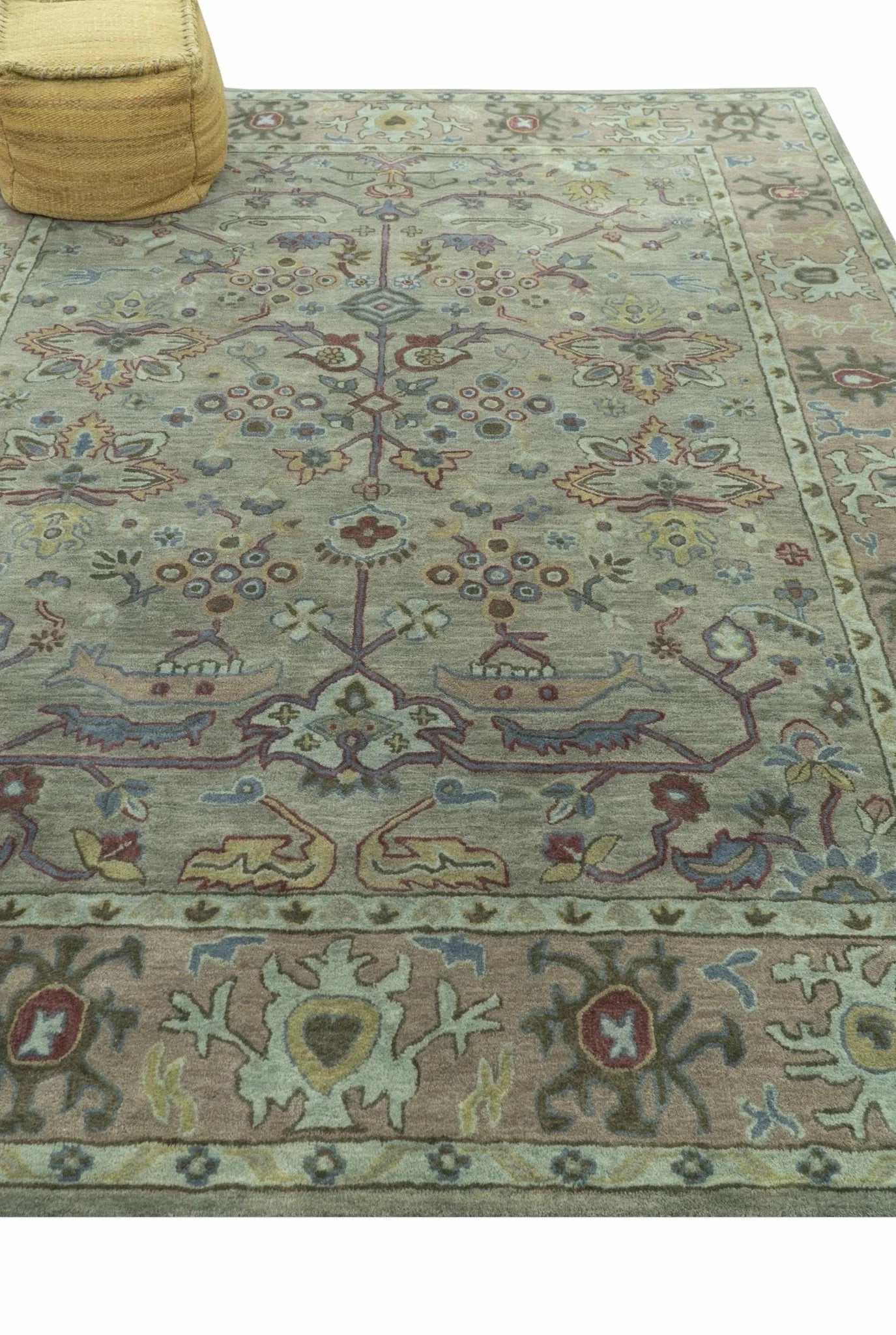 Custom Made Beige and peac Traditional Oushak Design Hand Tufted Wool Rug - The Rug Decor