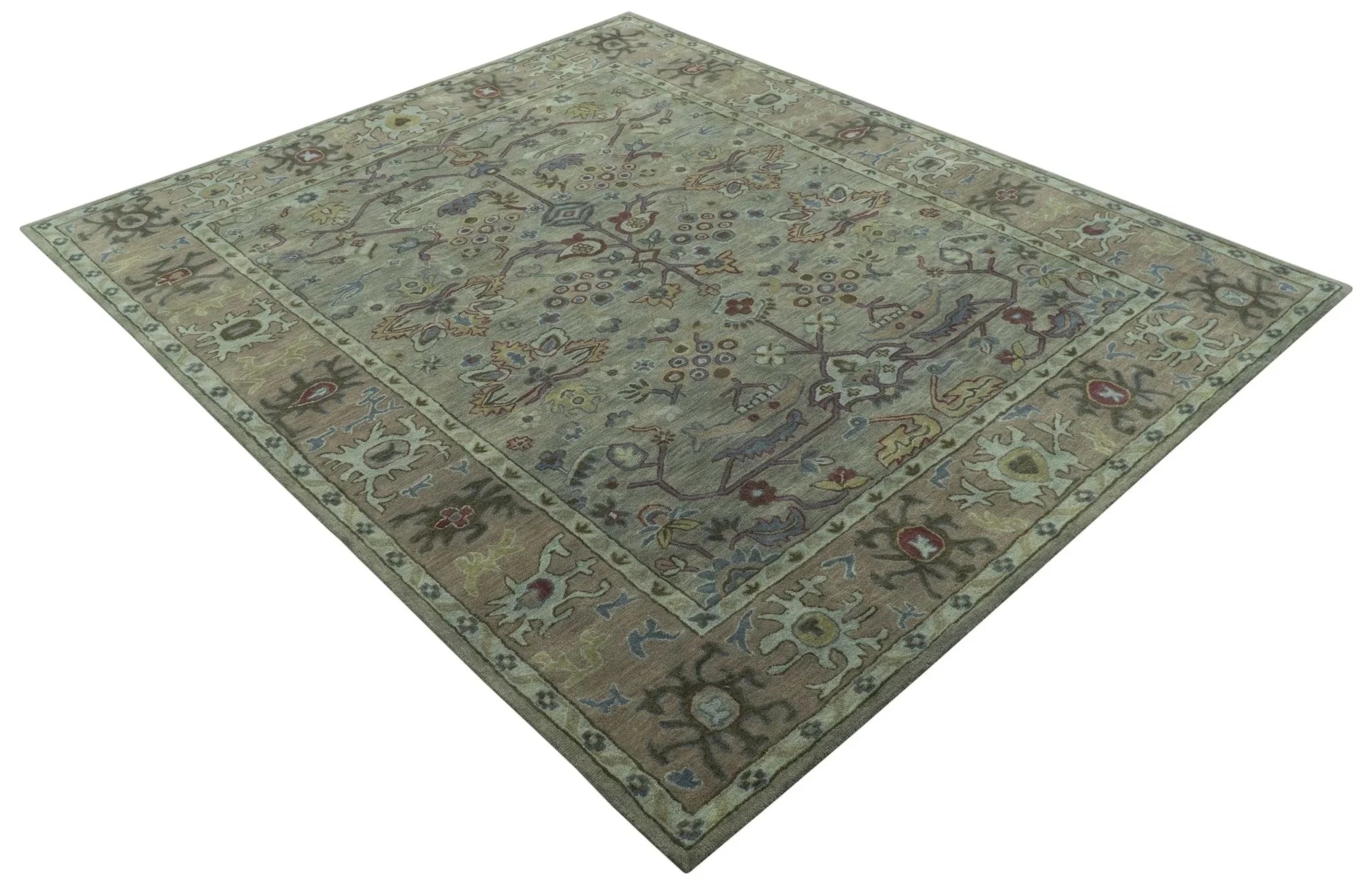 Custom Made Beige and peac Traditional Oushak Design Hand Tufted Wool Rug - The Rug Decor