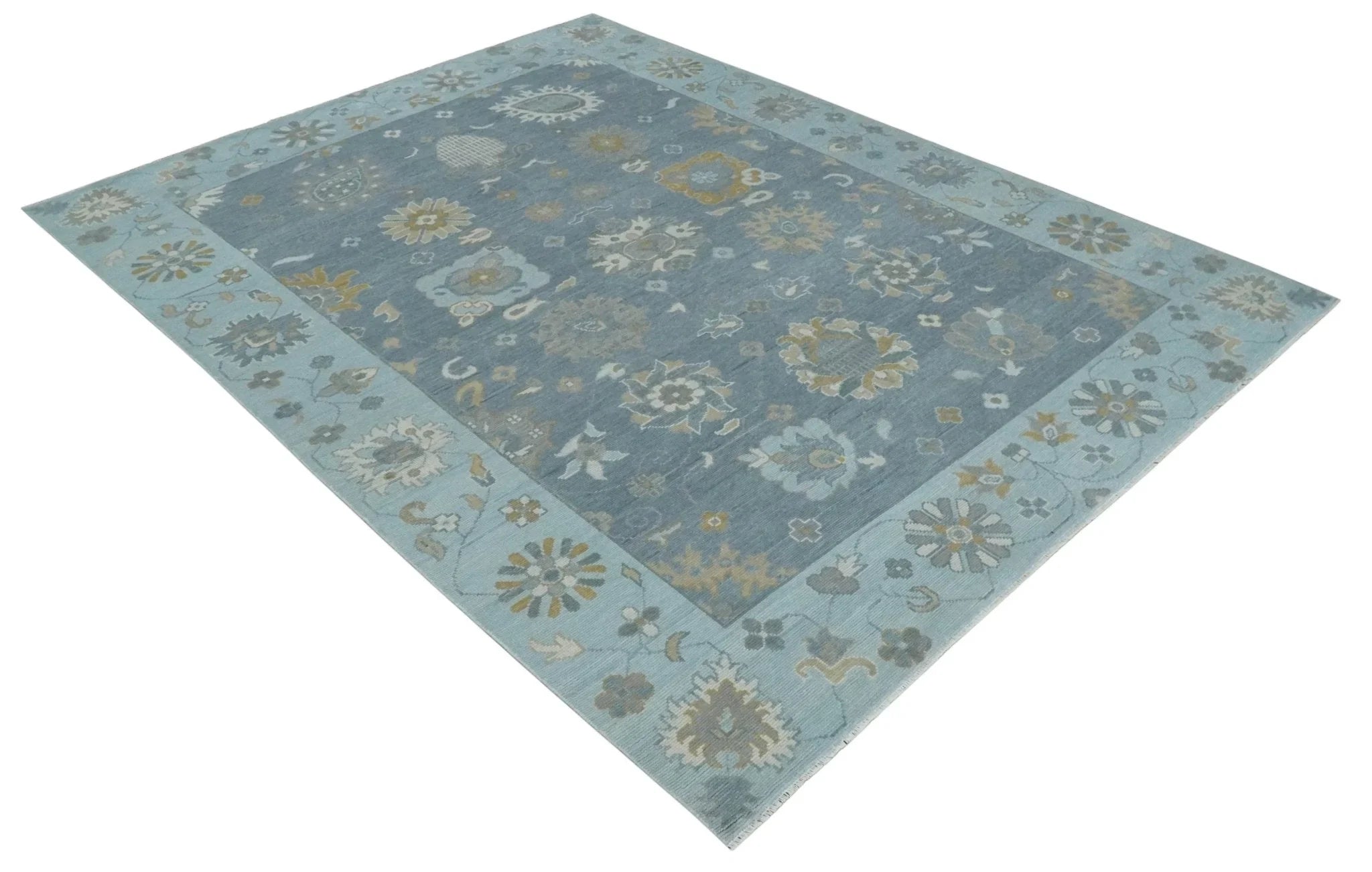 Custom Made Blue and Aqua Hand Knotted Traditional Oushak Wool Area Rug - The Rug Decor