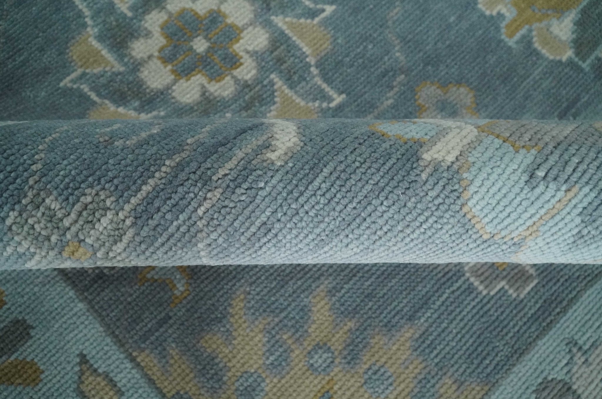 Custom Made Blue and Aqua Hand Knotted Traditional Oushak Wool Area Rug - The Rug Decor