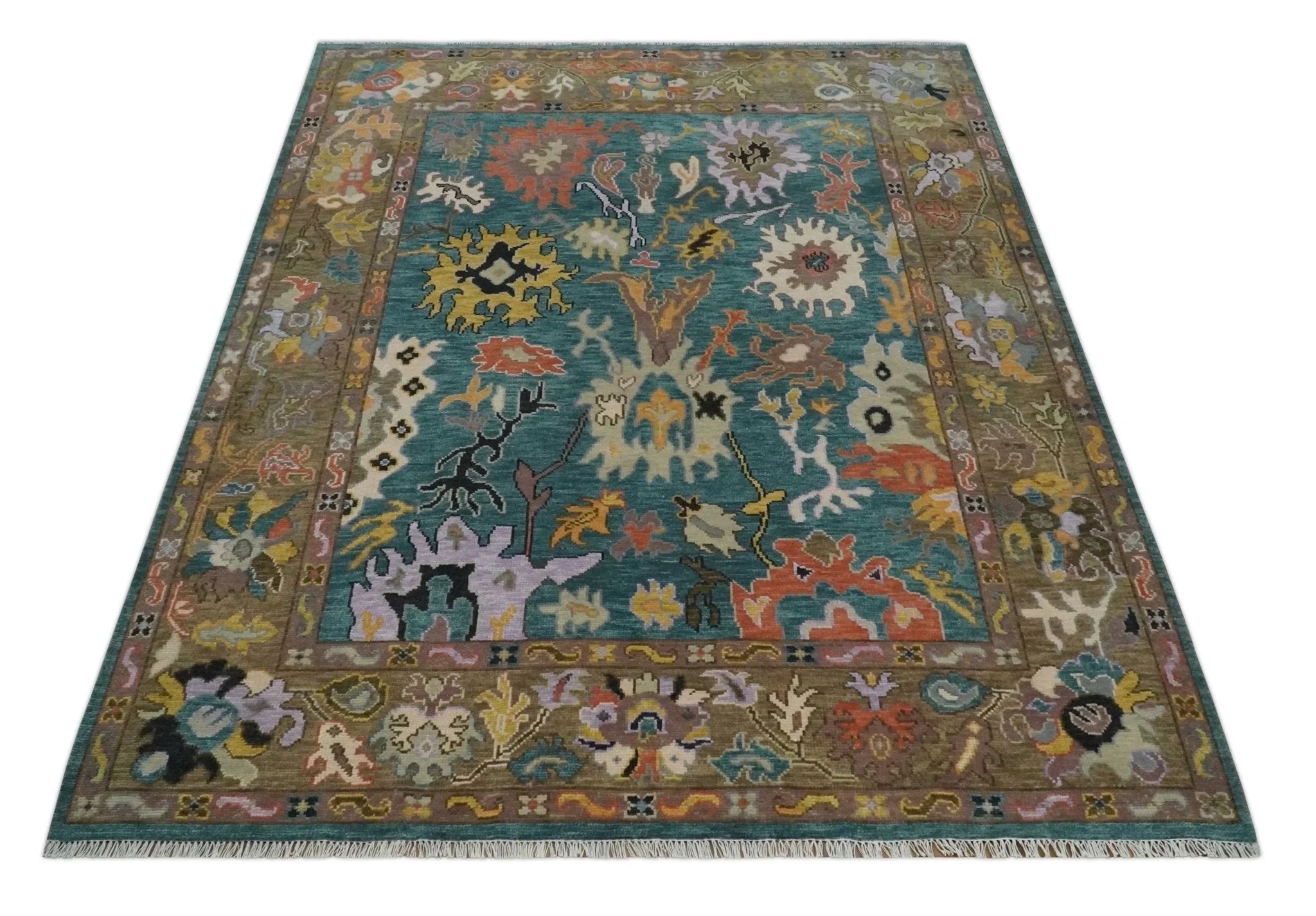 Custom Made Blue and Brown Colorful Multi Size Oushak wool Area Rug - The Rug Decor