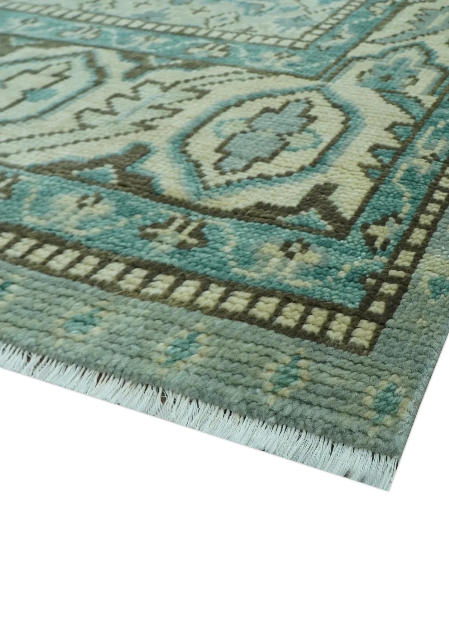 Custom Made Blue And Gray Traditional Medallion Hand Knotted Wool Rug - The Rug Decor