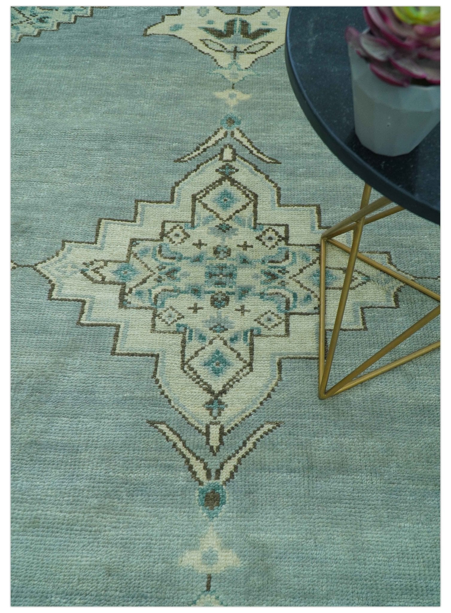 Custom Made Blue And Gray Traditional Medallion Hand Knotted Wool Rug