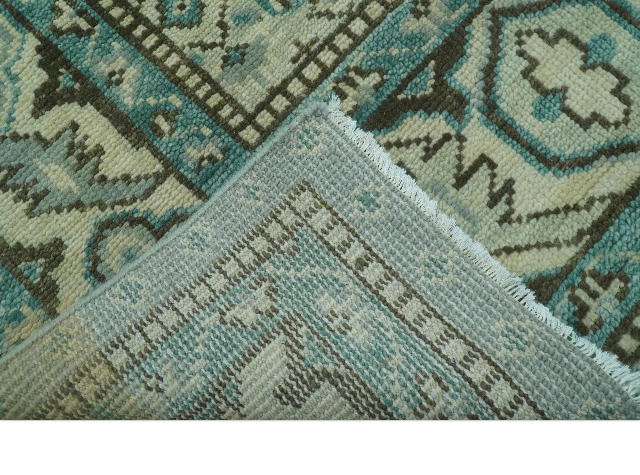 Custom Made Blue And Gray Traditional Medallion Hand Knotted Wool Rug - The Rug Decor