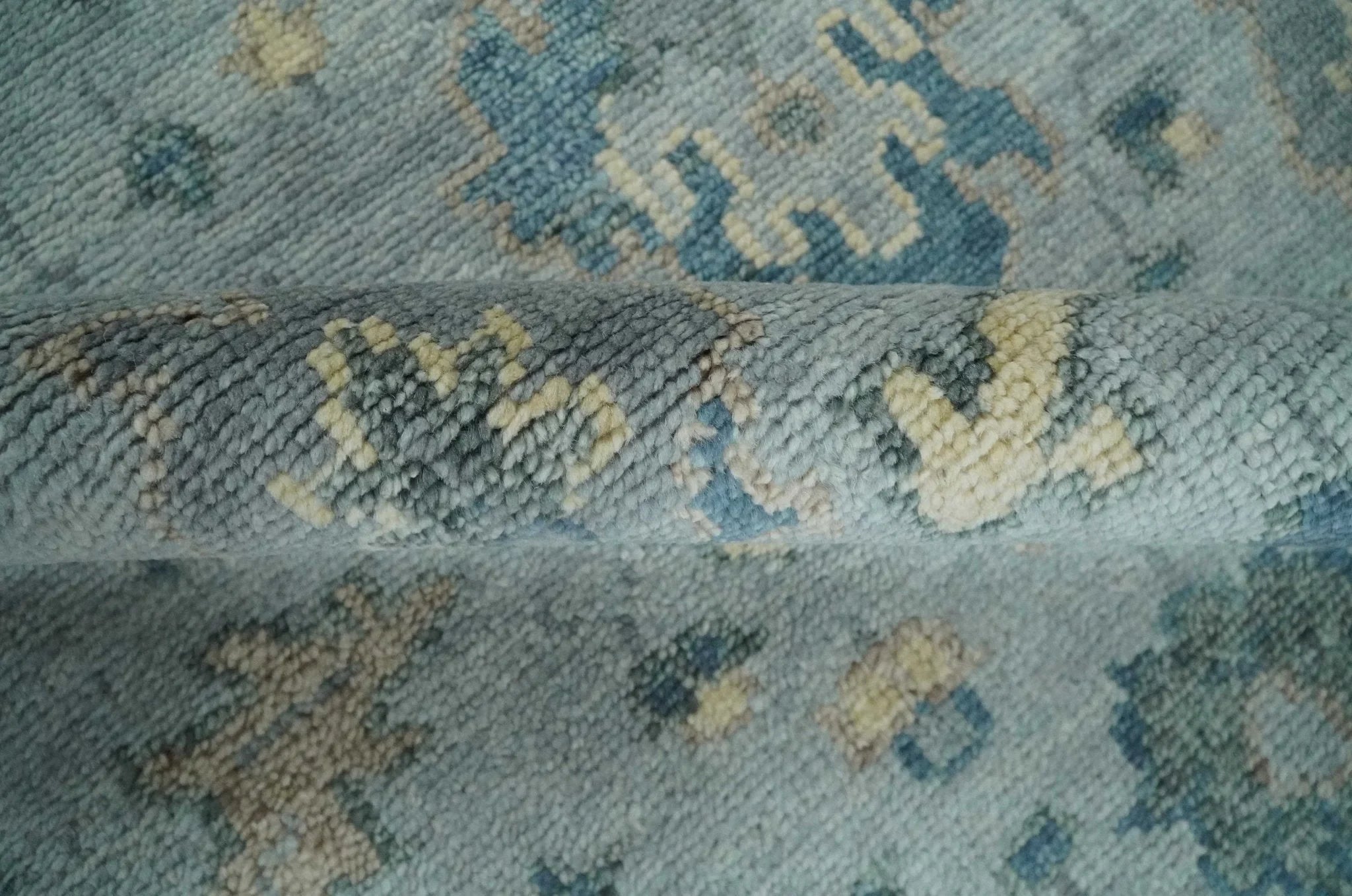 Custom Made Blue and Green Hand knotted traditional Oushak wool Area Rug - The Rug Decor