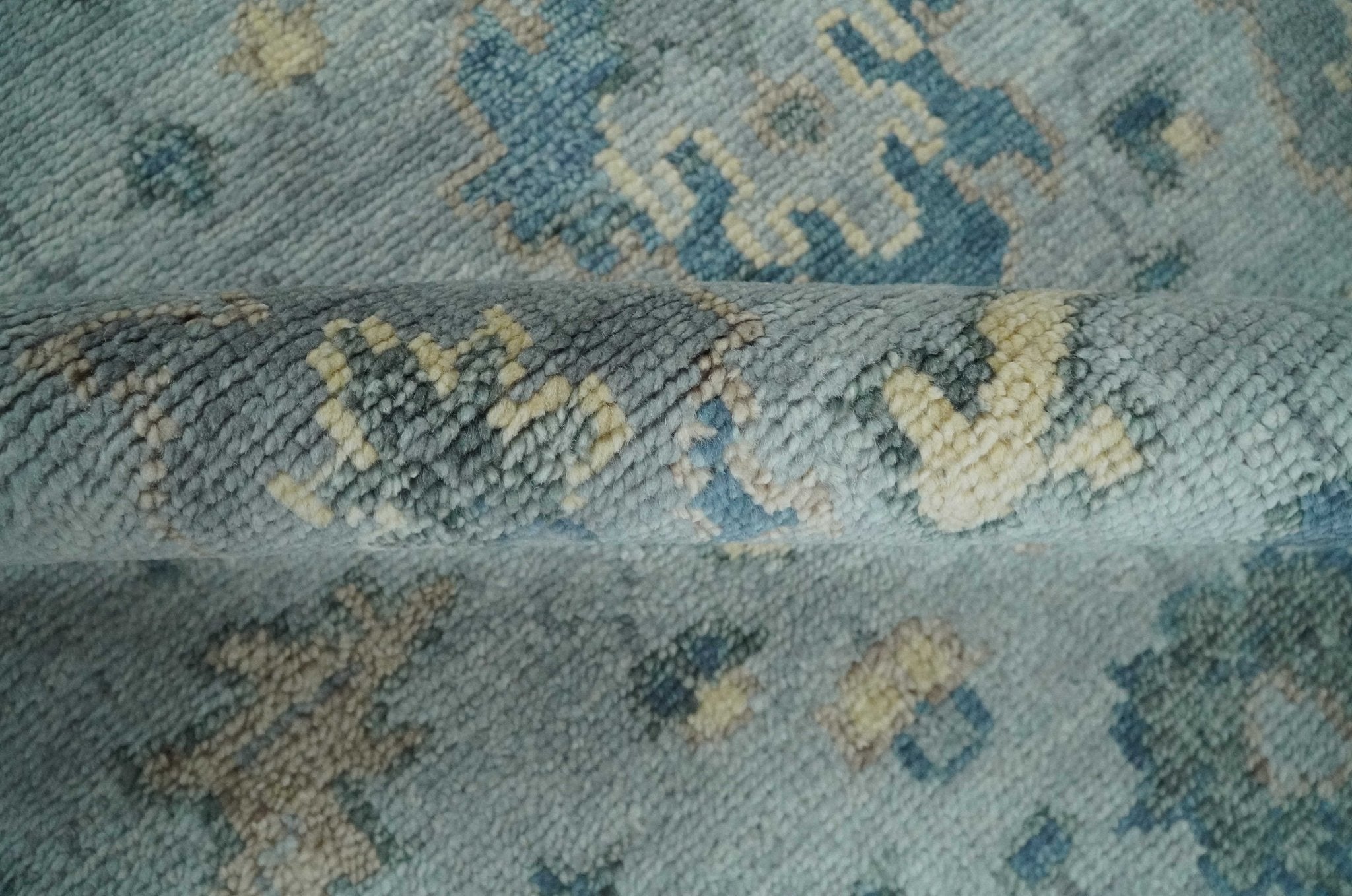 Custom Made Blue and Green Hand knotted traditional Oushak wool Area Rug