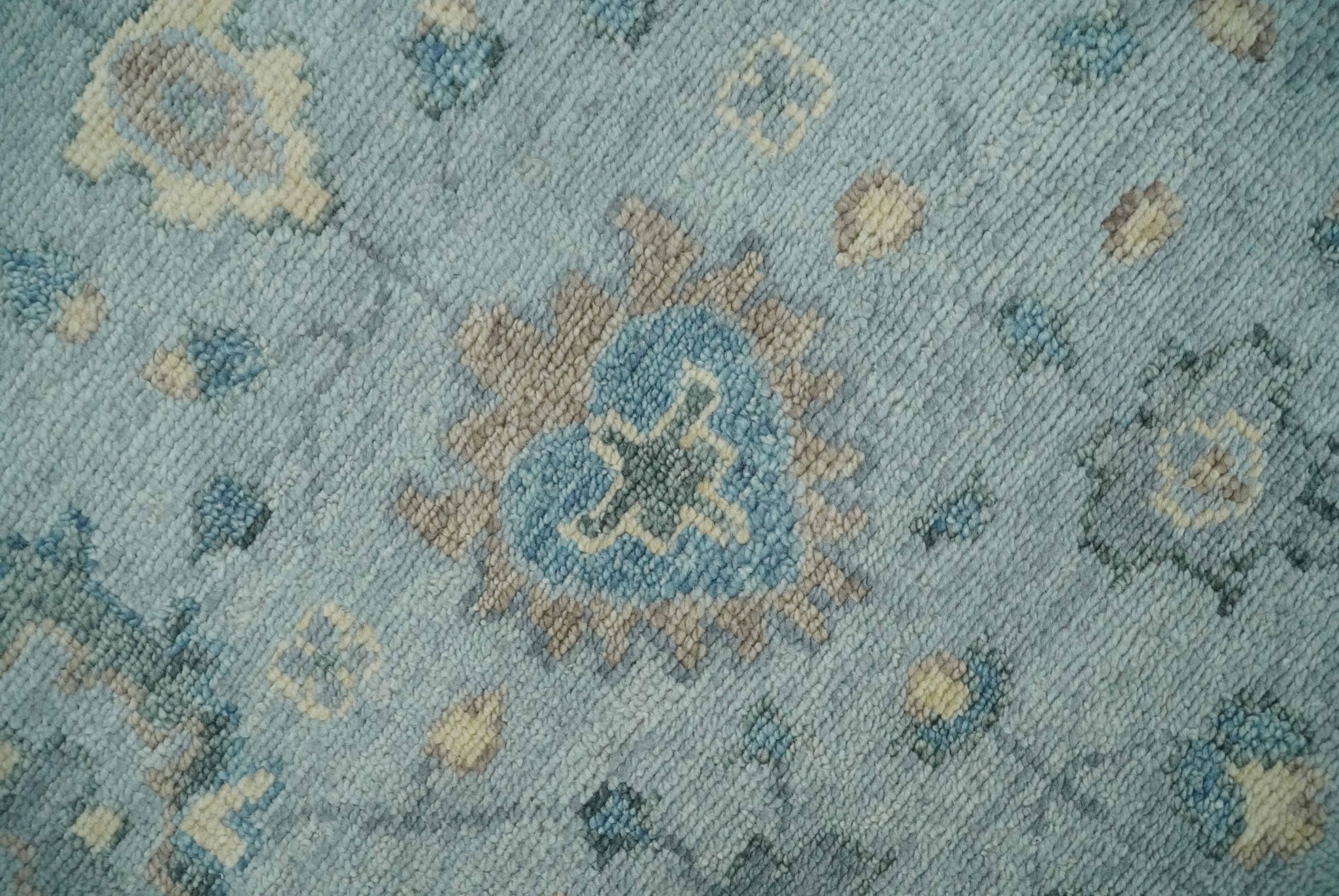 Custom Made Blue and Green Hand knotted traditional Oushak wool Area Rug