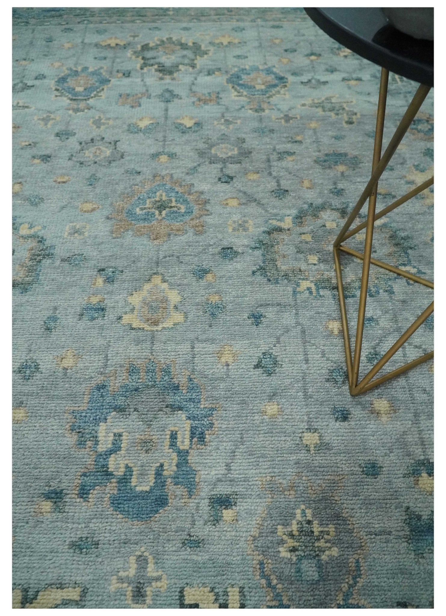 Custom Made Blue and Green Hand knotted traditional Oushak wool Area Rug - The Rug Decor