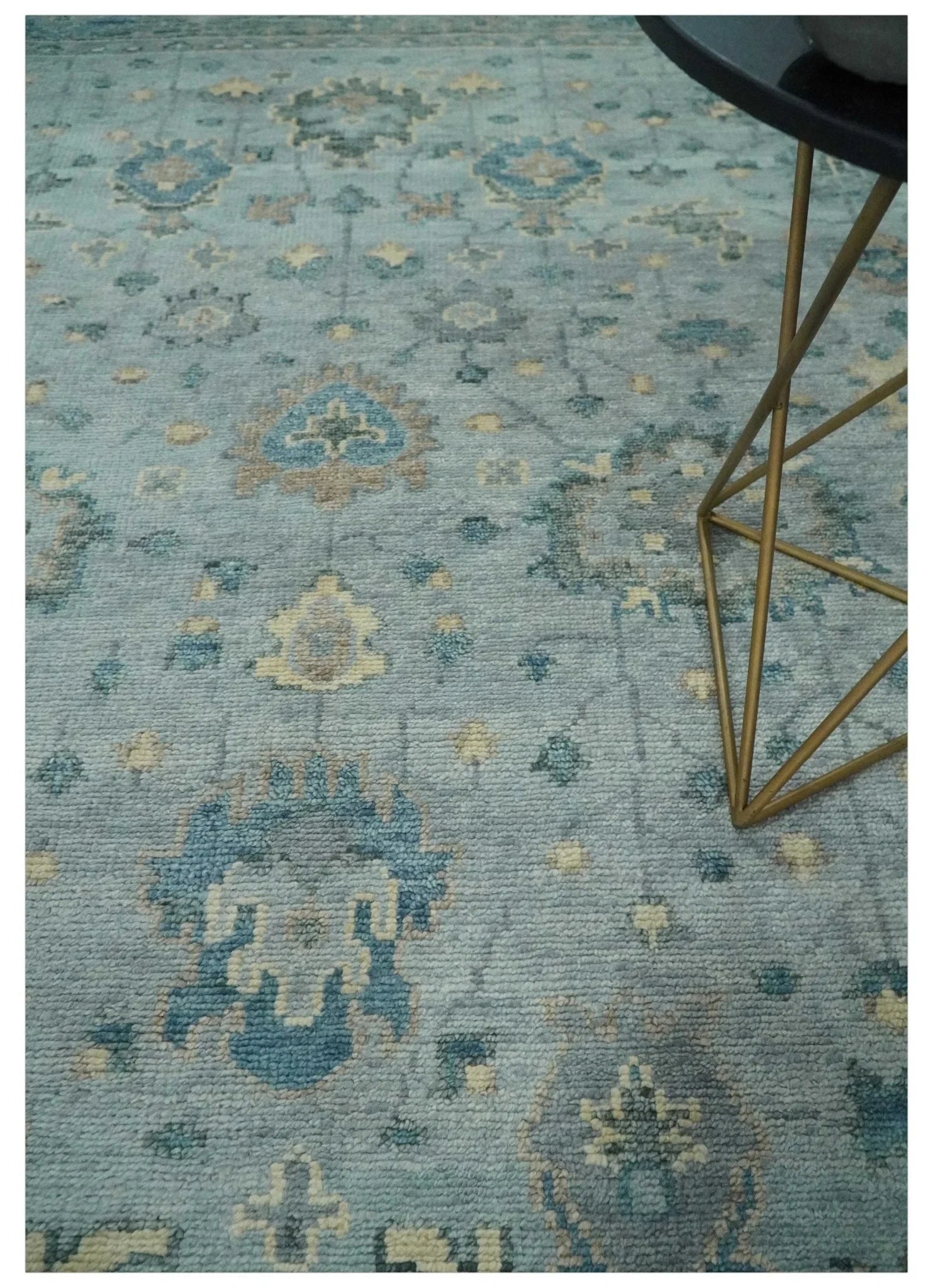 Custom Made Blue and Green Hand knotted traditional Oushak wool Area Rug - The Rug Decor