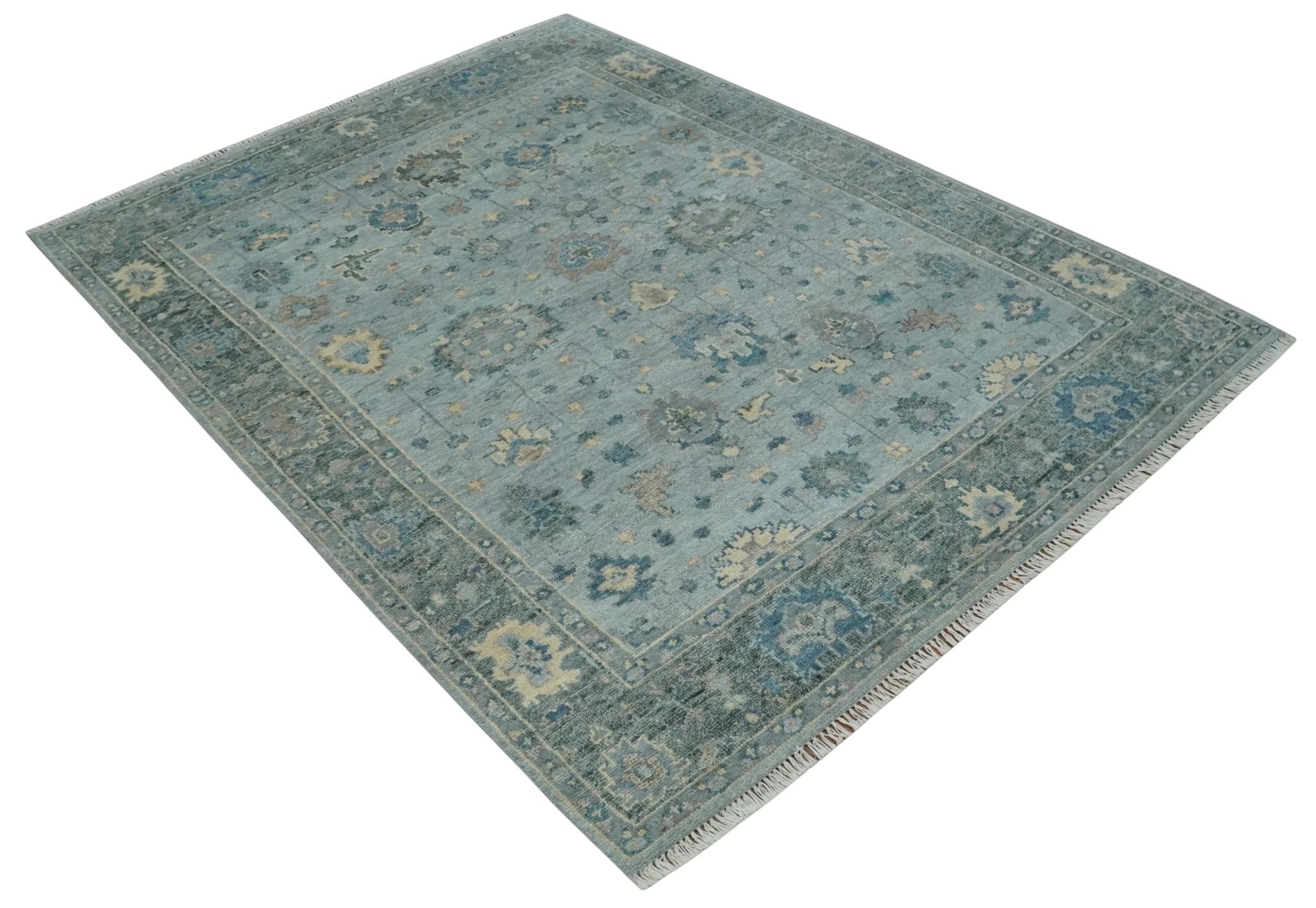 Custom Made Blue and Green Hand knotted traditional Oushak wool Area Rug - The Rug Decor