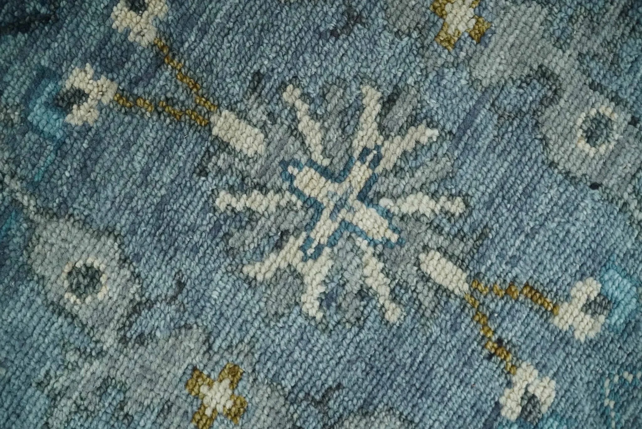 Custom Made Blue and Ivory Antique Style Hand knotted Oriental Oushak wool Area Rug - The Rug Decor