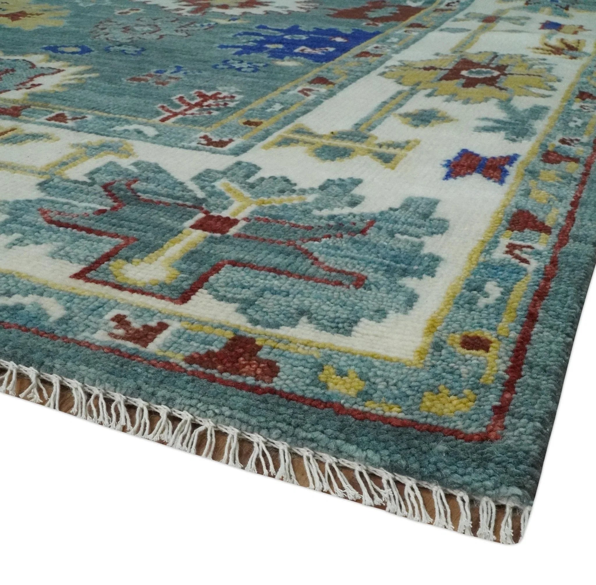 Custom Made Blue and Ivory Colorful Hand knotted Traditional Oushak wool Area Rug - The Mayfair Hall