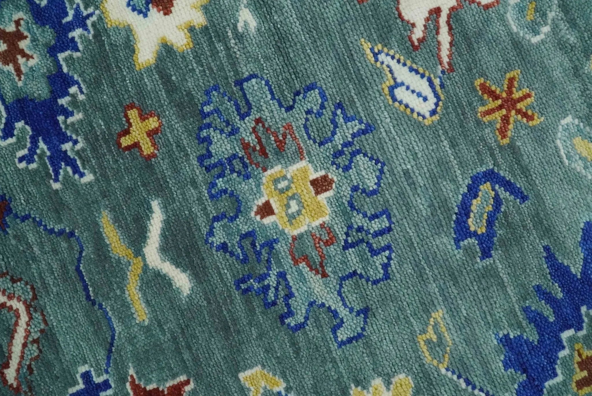 Custom Made Blue and Ivory Colorful Hand knotted Traditional Oushak wool Area Rug - The Mayfair Hall