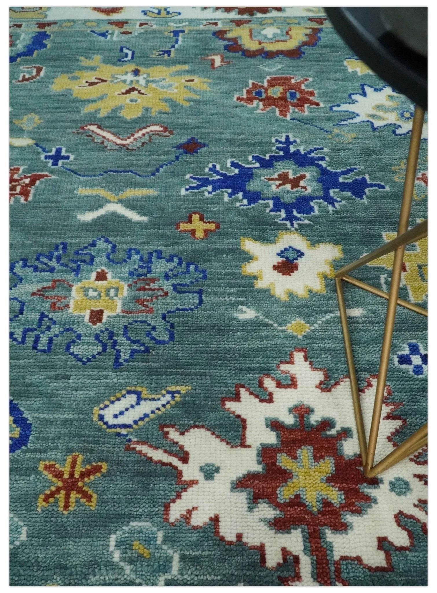 Custom Made Blue and Ivory Colorful Hand knotted Traditional Oushak wool Area Rug - The Mayfair Hall