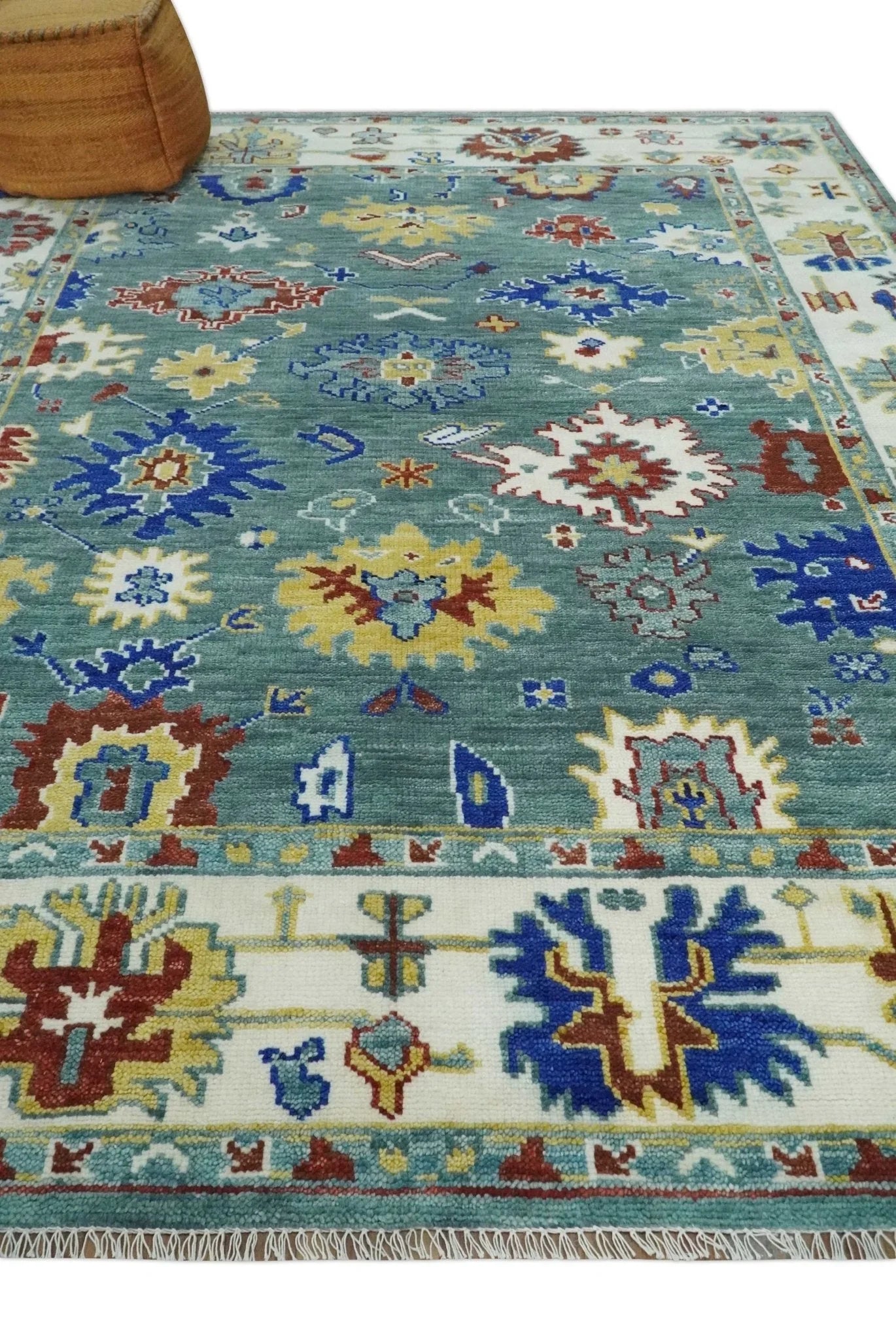 Custom Made Blue and Ivory Colorful Hand knotted Traditional Oushak wool Area Rug - The Mayfair Hall