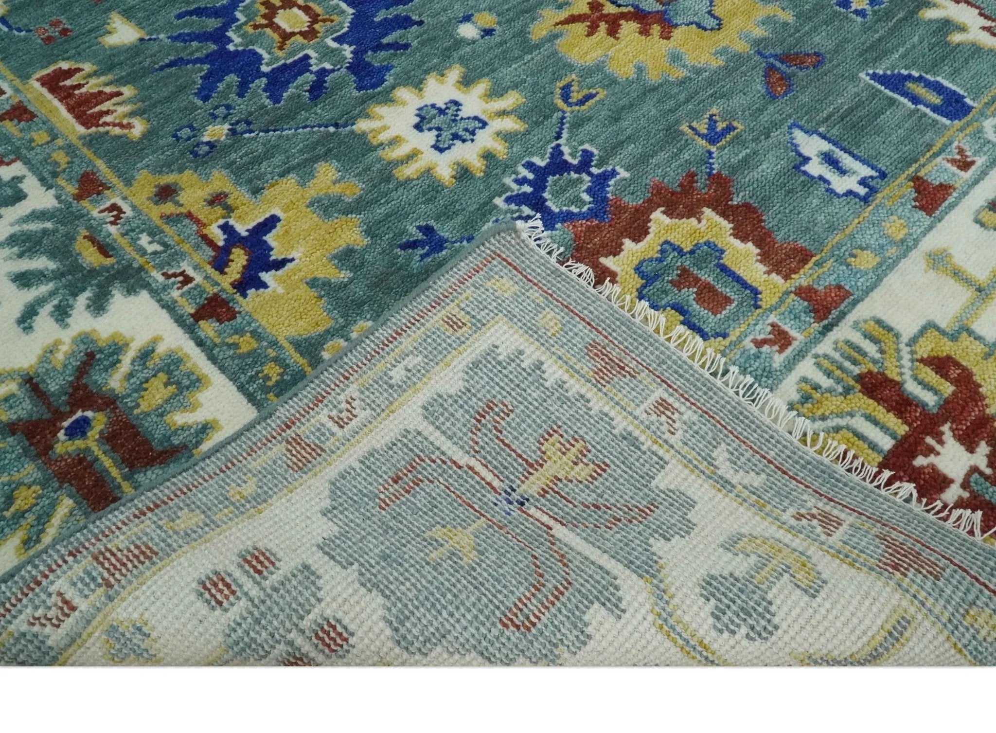 Custom Made Blue and Ivory Colorful Hand knotted Traditional Oushak wool Area Rug - The Mayfair Hall