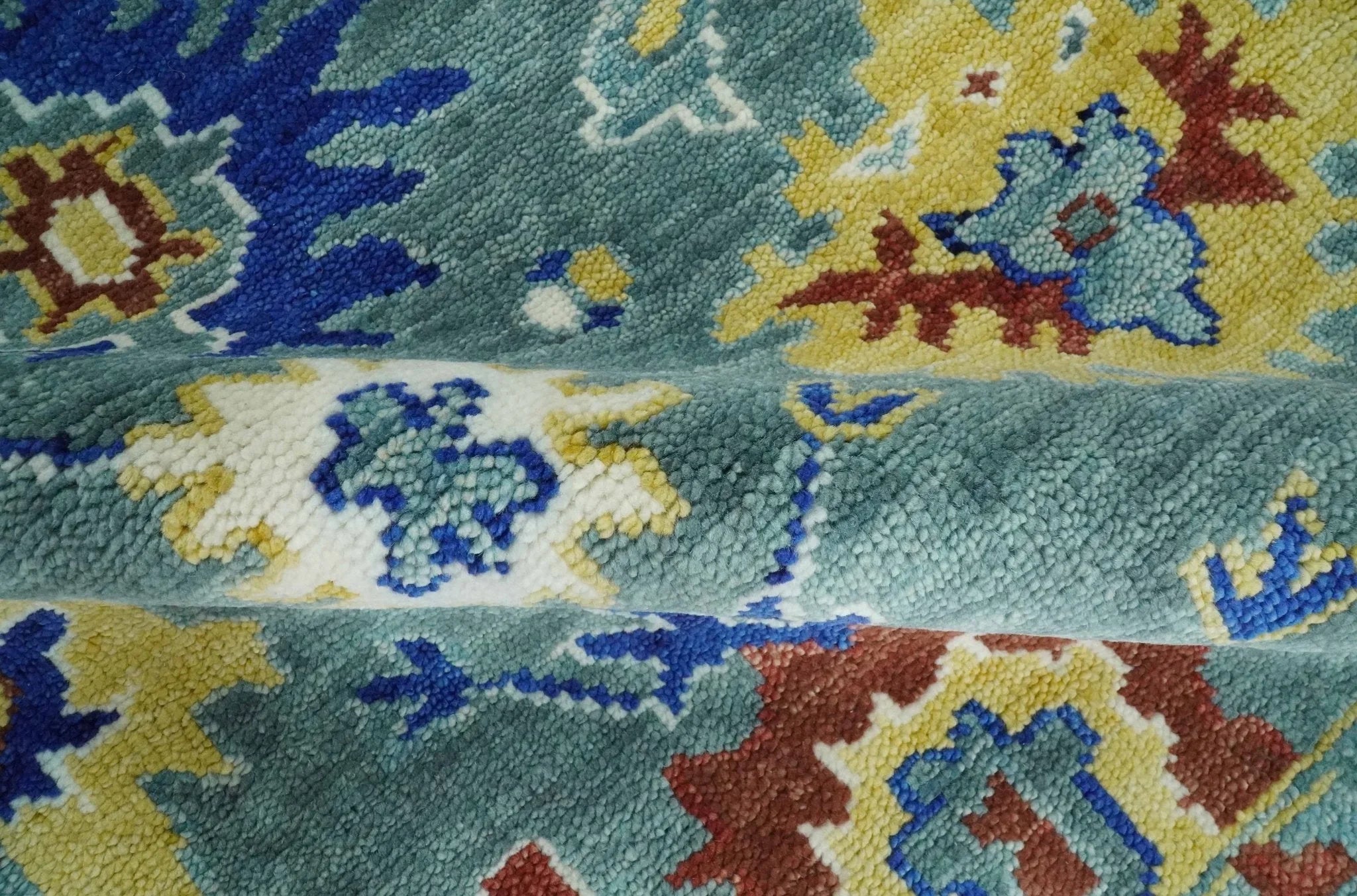 Custom Made Blue and Ivory Colorful Hand knotted Traditional Oushak wool Area Rug - The Mayfair Hall