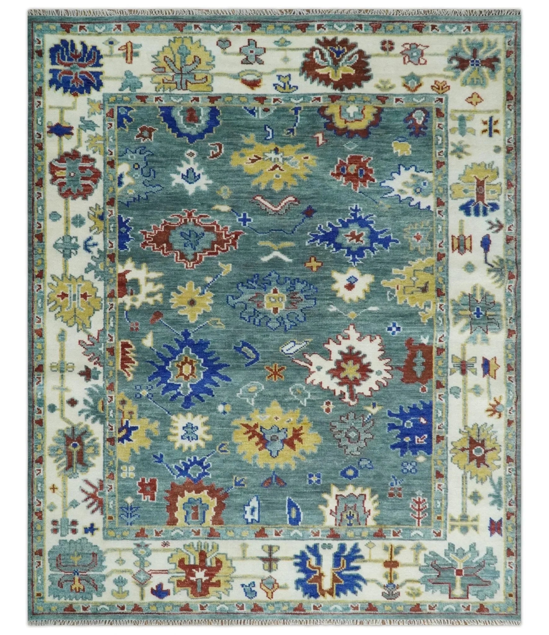 Custom Made Blue and Ivory Colorful Hand knotted Traditional Oushak wool Area Rug - The Mayfair Hall