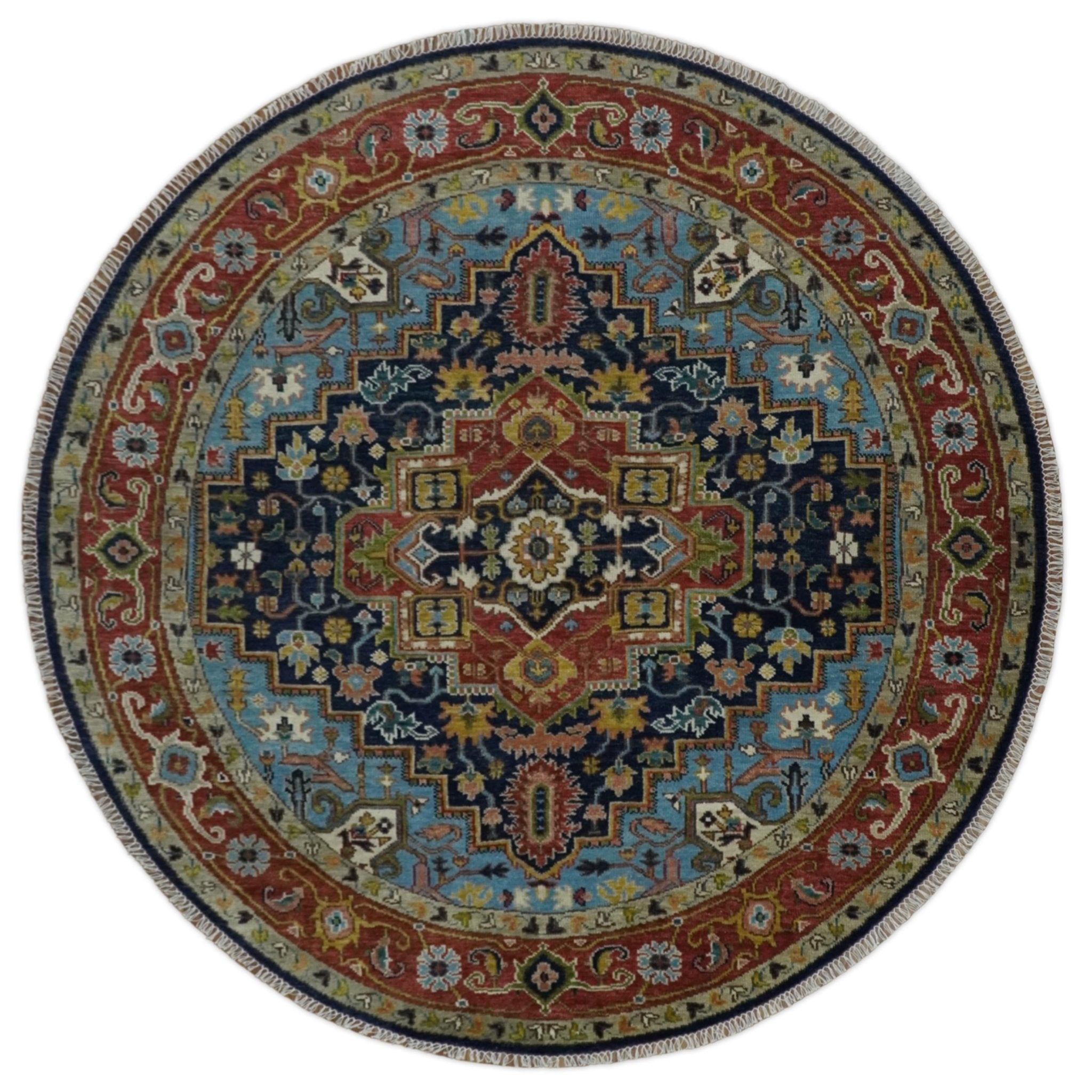 Custom Made Blue and Rust Hand Knotted Wool Antique Style Wool Area Rug - The Rug Decor