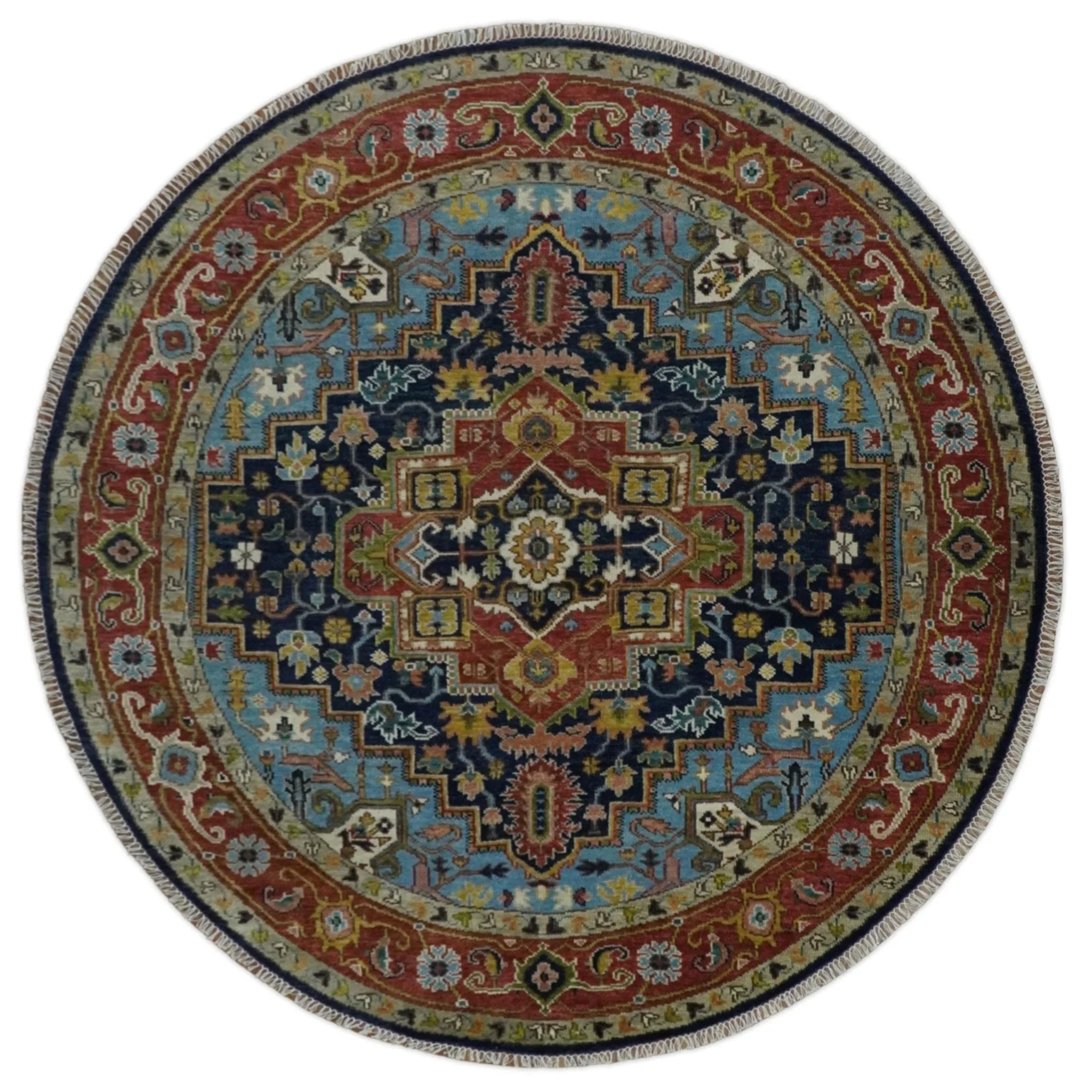 Custom Made Blue and Rust Hand Knotted Wool Antique Style Wool Area Rug - The Rug Decor