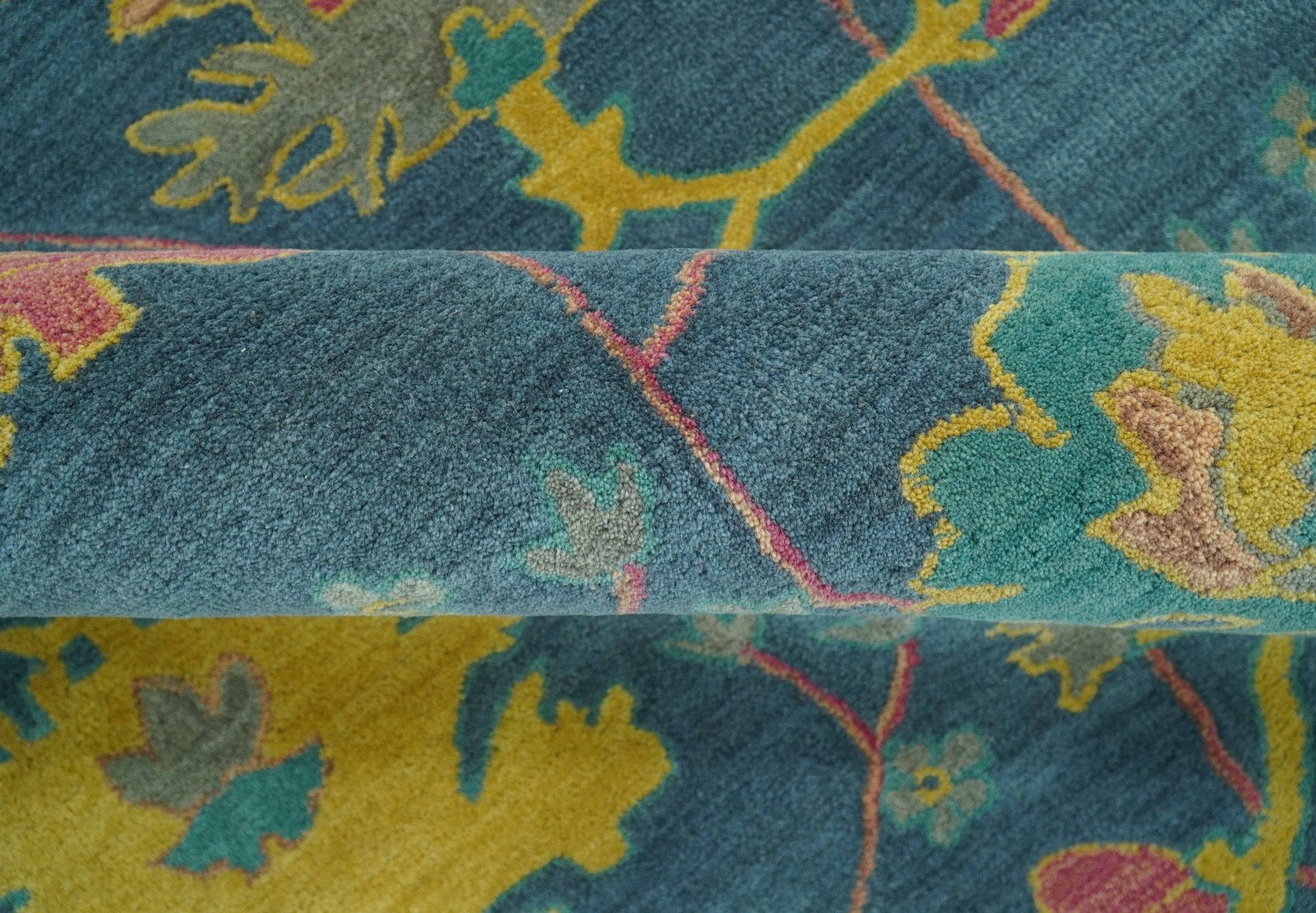 Custom Made Blue And Yellow Traditional Oushak Design Hand Tufted Wool Rug