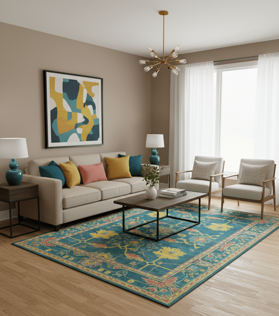 Custom Made Blue And Yellow Traditional Oushak Design Hand Tufted Wool Rug