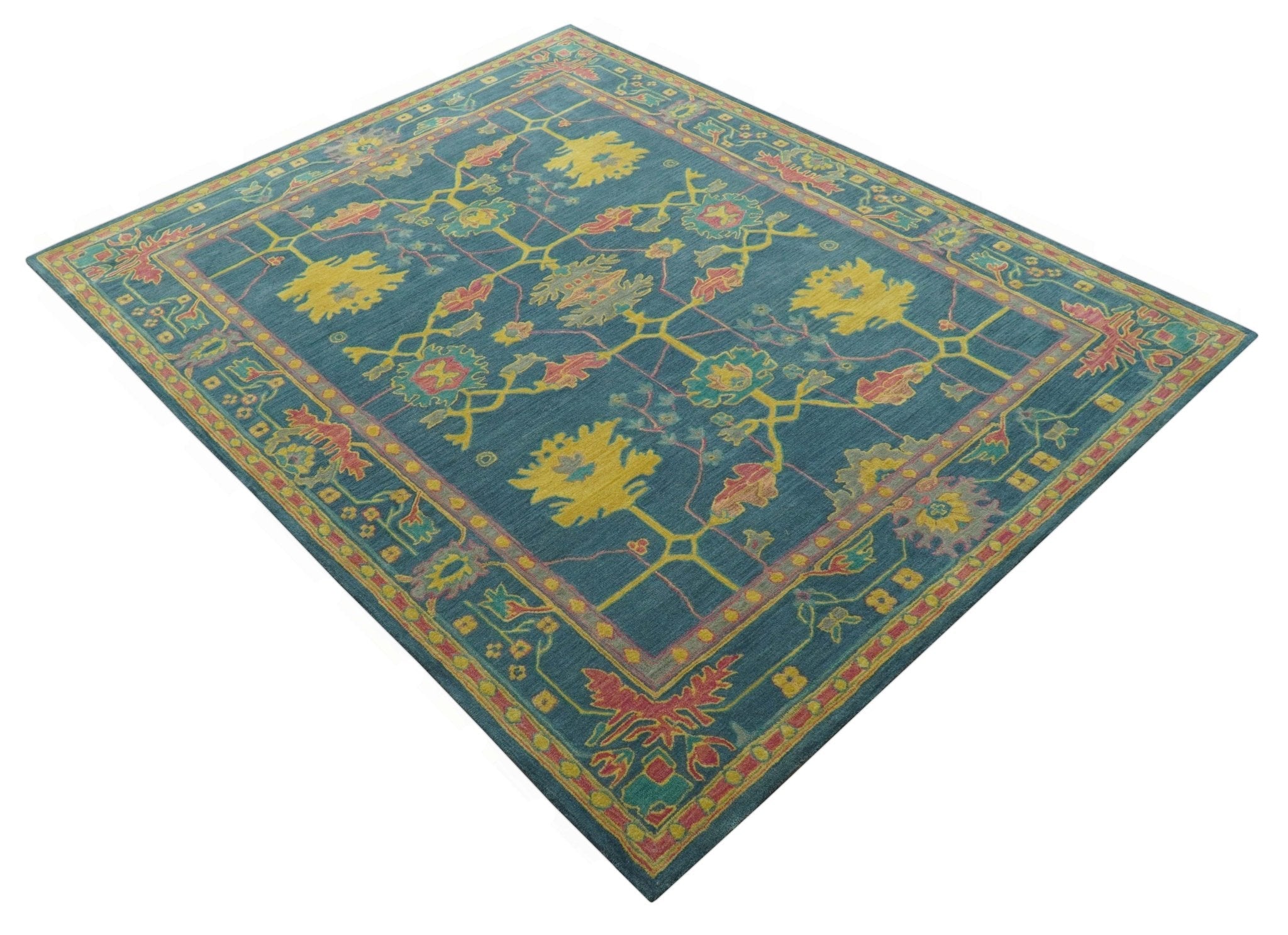 Custom Made Blue And Yellow Traditional Oushak Design Hand Tufted Wool Rug