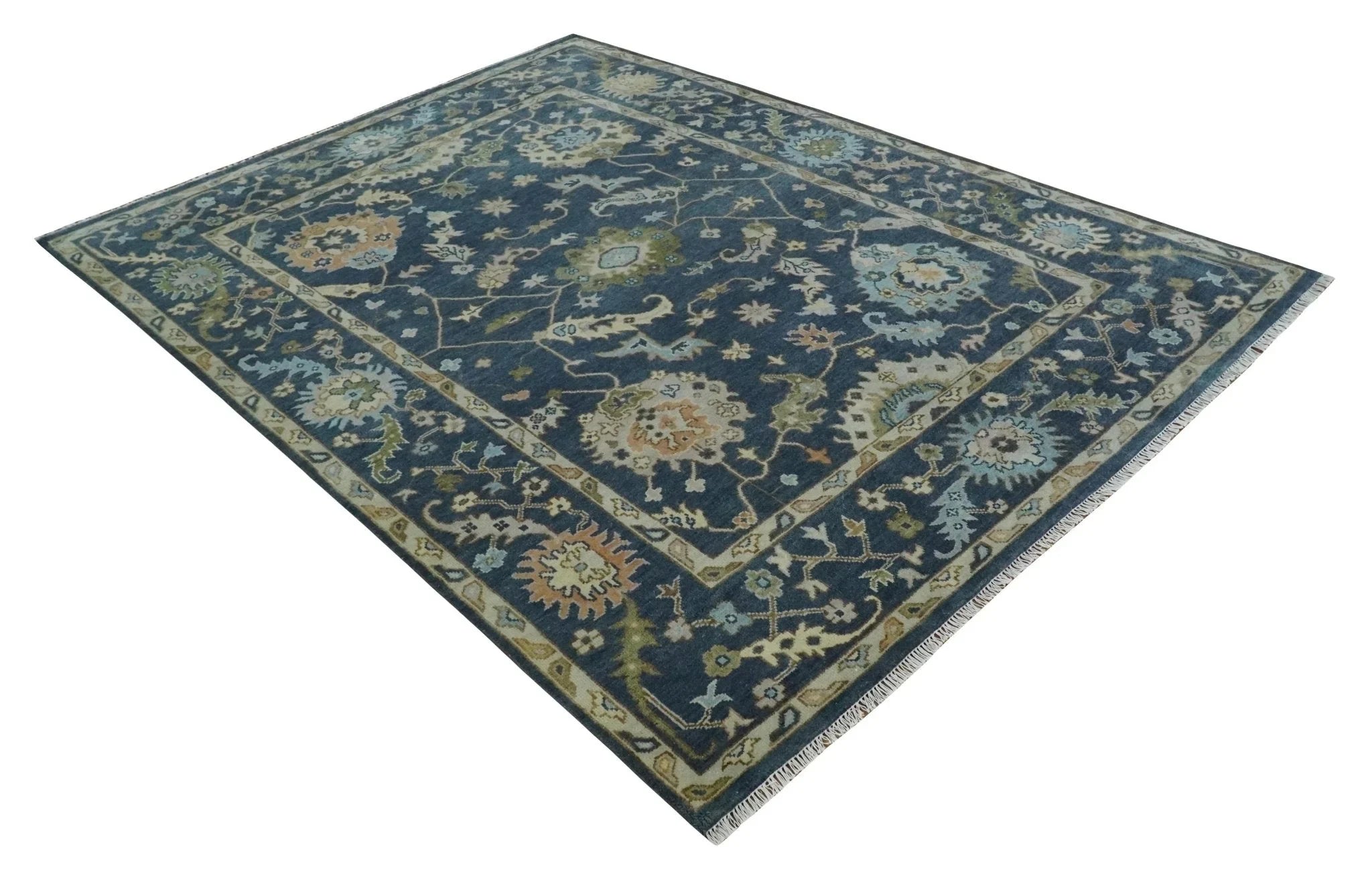 Custom Made Blue, Beige and Green Multi size Hand knotted Traditional Oushak Wool Area Rug - The Rug Decor