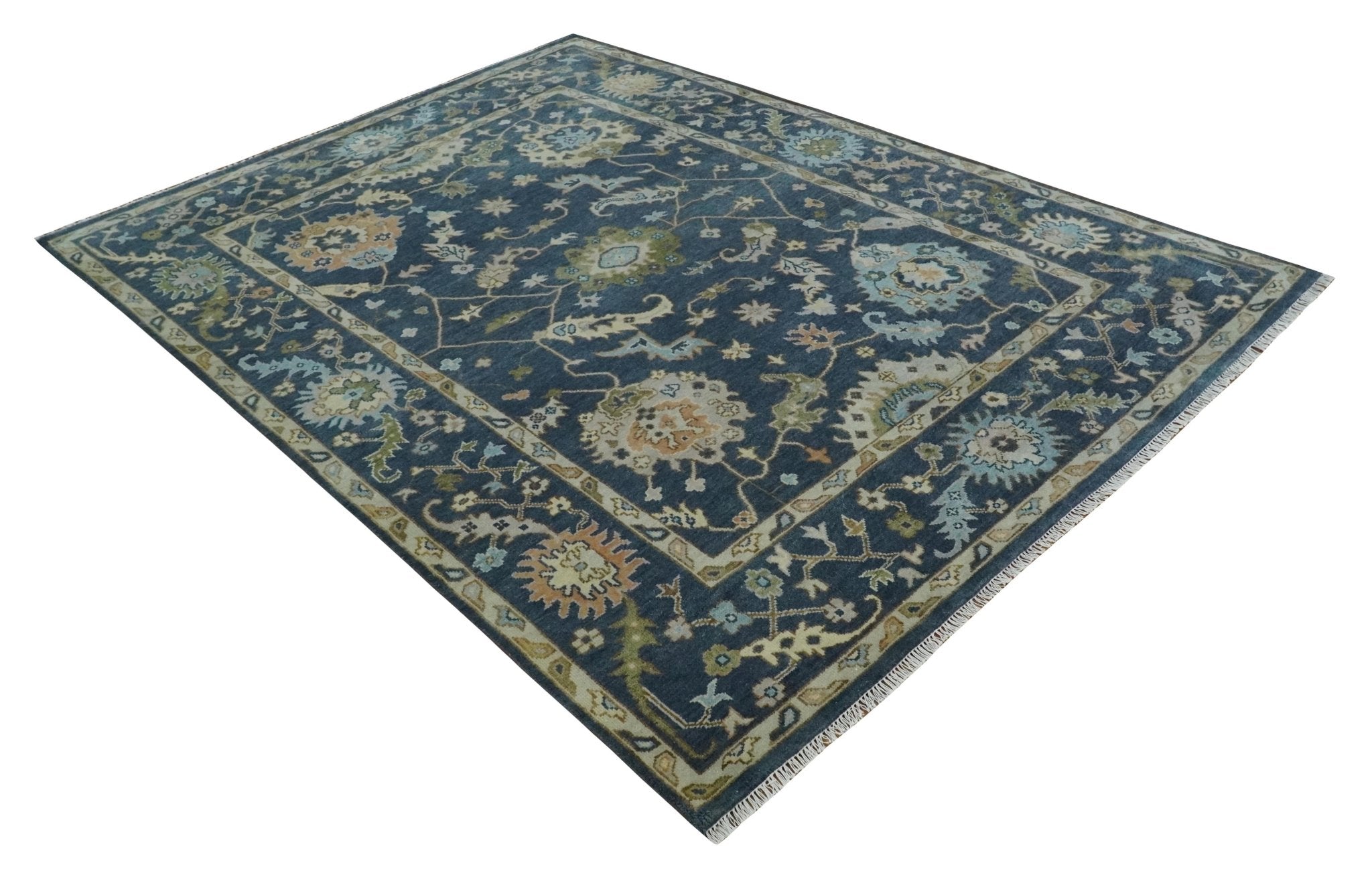 Custom Made Blue, Beige and Green Multi size Hand knotted Traditional Oushak Wool Area Rug